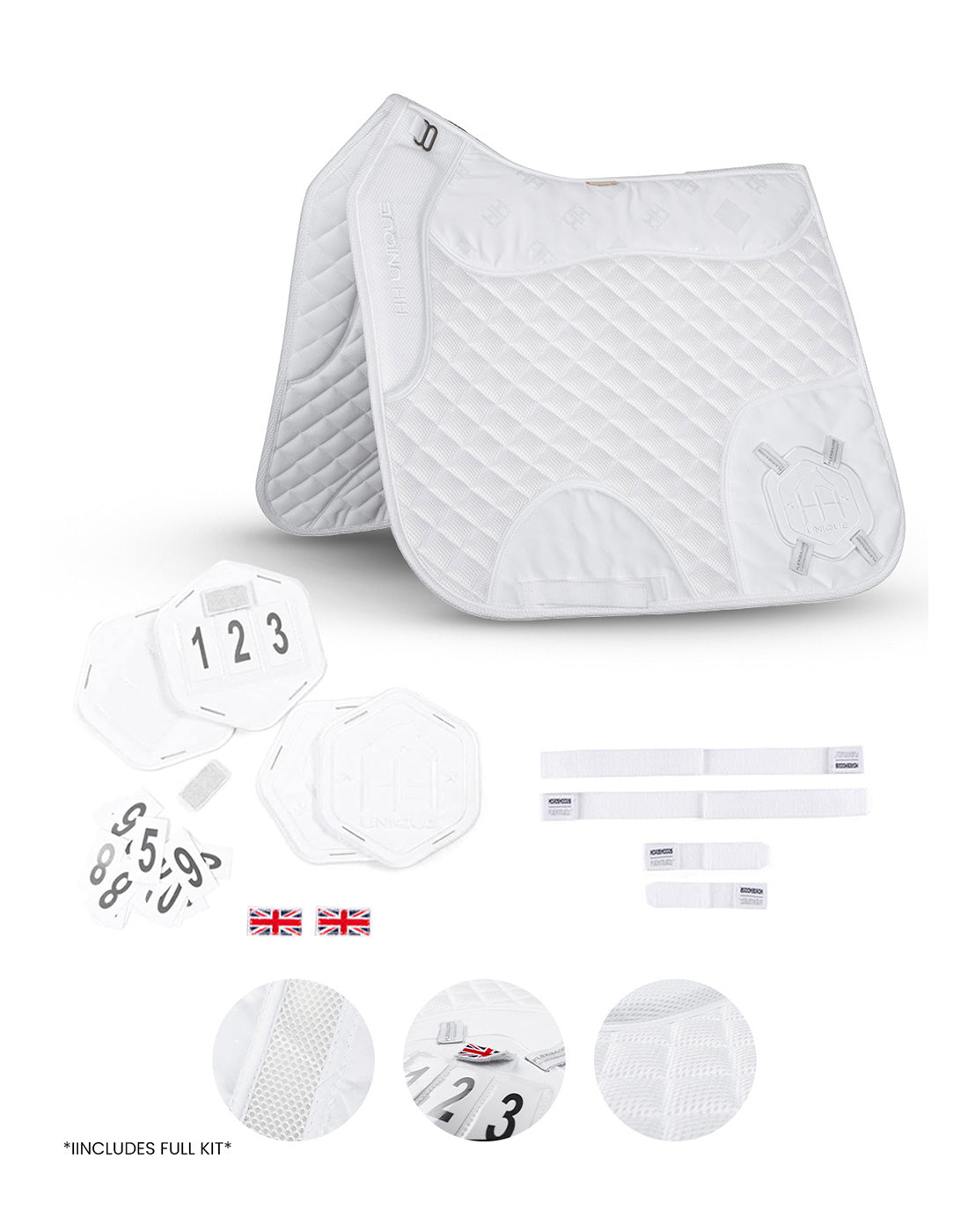 HORZEHOODS® 2-1 White Competition AirGel Dressage Pad & Full Kit