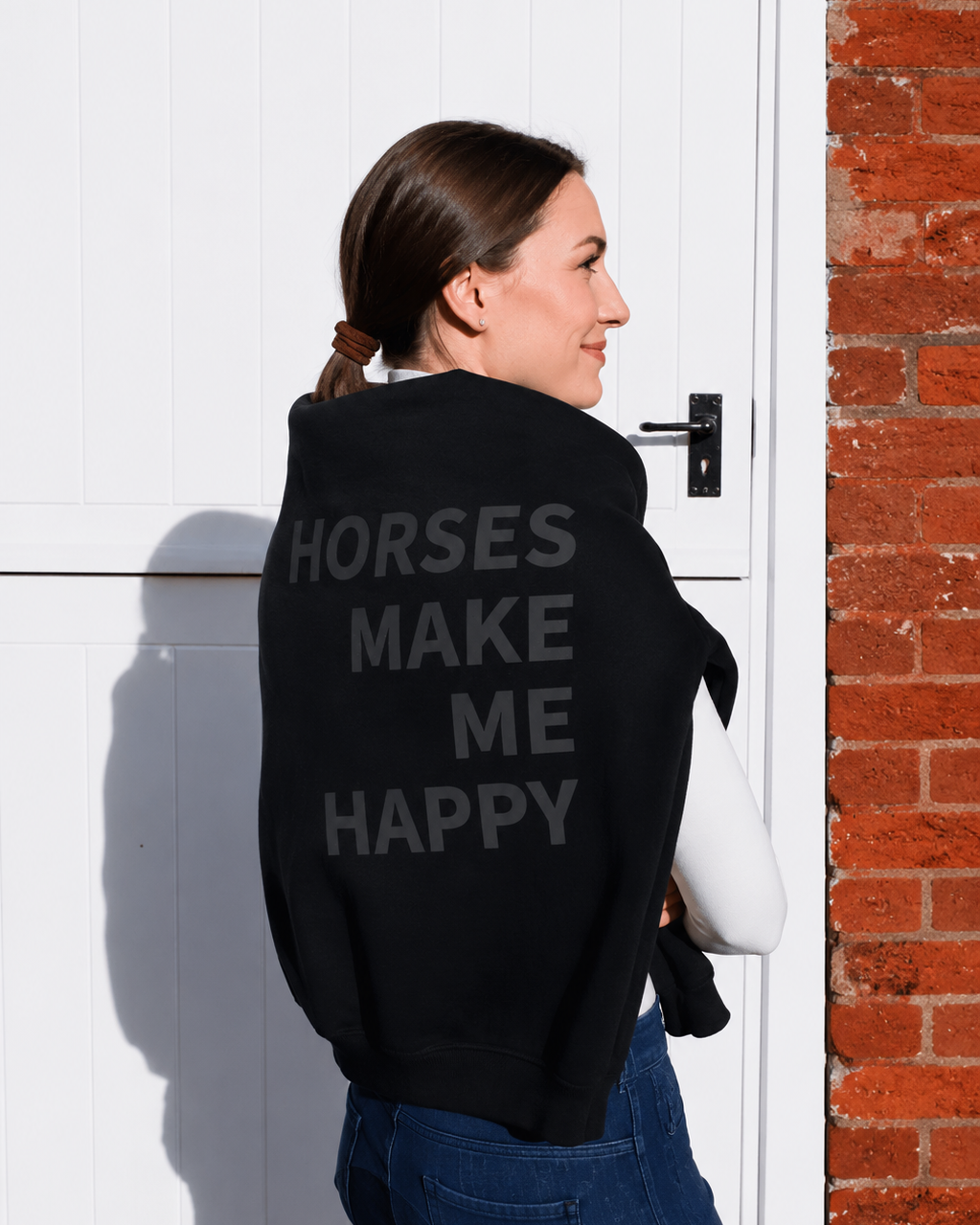 HORZEHOODS® Black Basicz Oversized 'Horses make me Happy' Hoodie