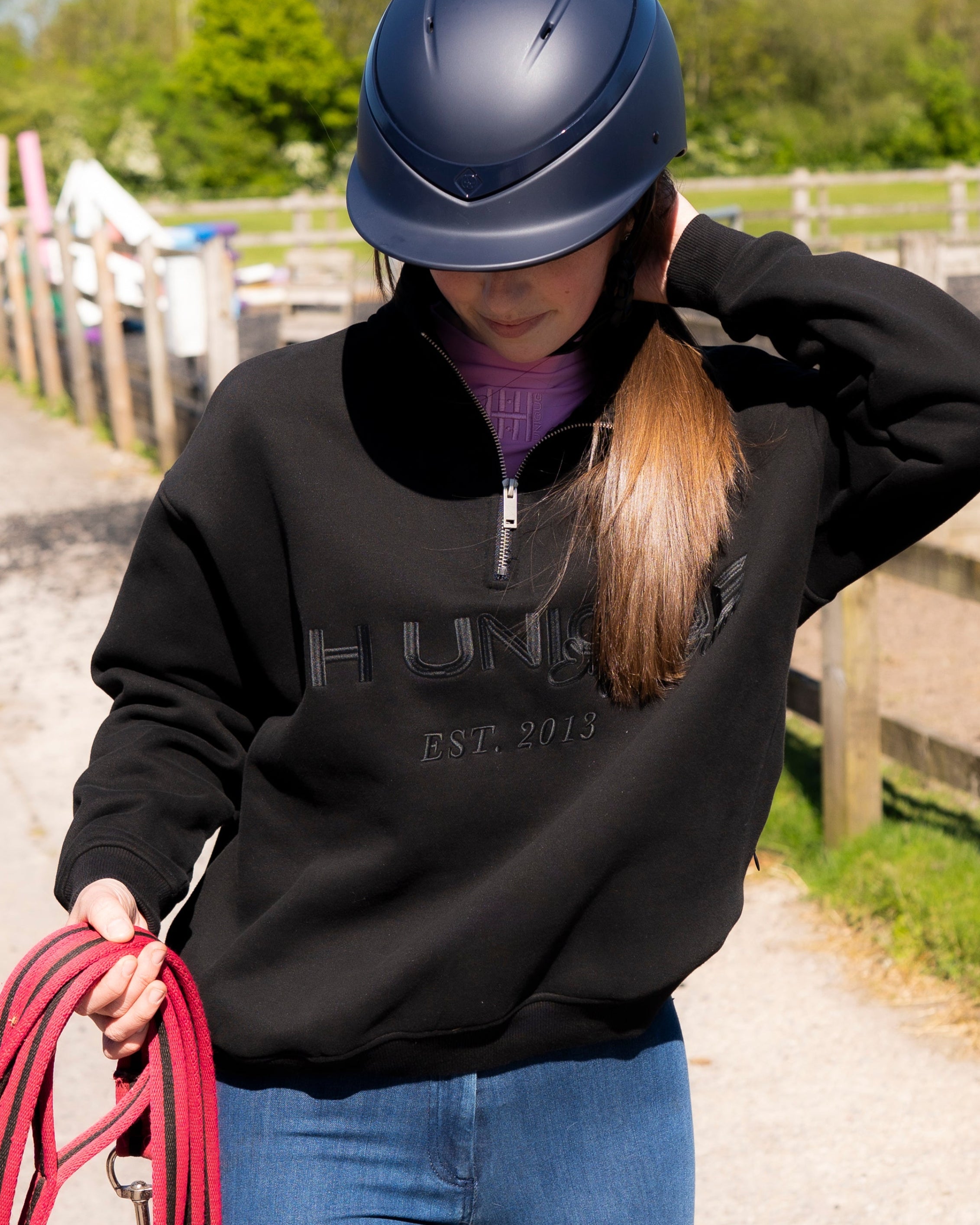 HORZEHOODS® Black Oversized Quarter Zip Jumper With Pockets (Unisex)
