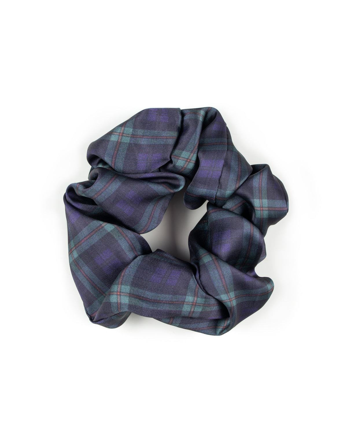 Horzehoods Black and Manor Green Tartan hair scrunchie bobble in a soft gathered tartan check fabric