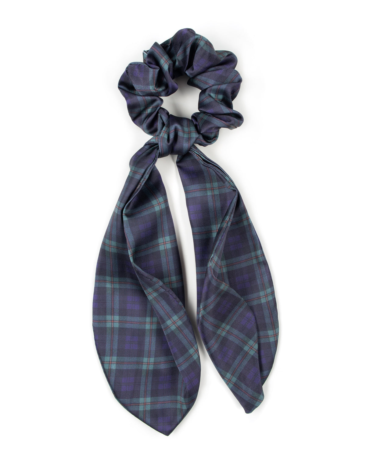 Horzehoods Black and Manor Green Tartan hair tie ribbon scrunchie with long tartan ribbon tails