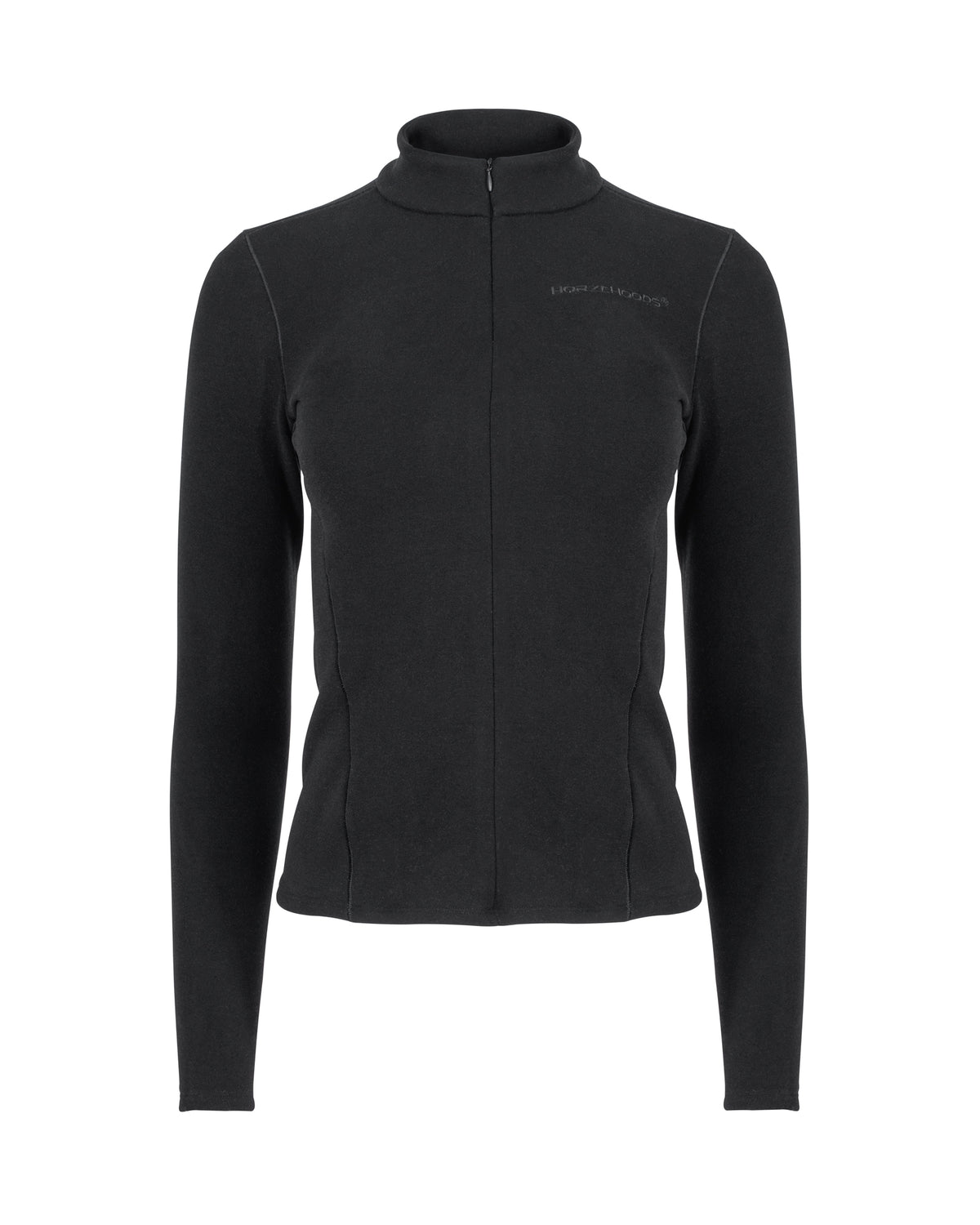 Horzehoods Black Basicz long sleeve second-skin fleece top with half zip neckline, front view