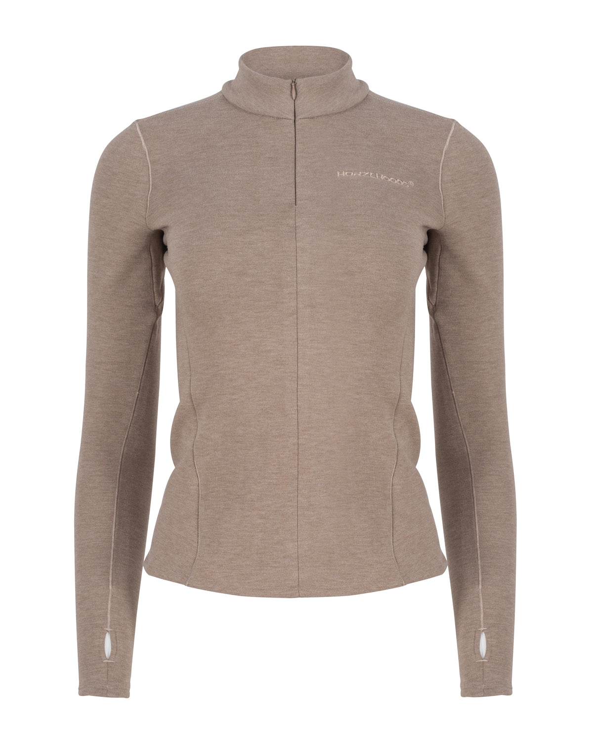 Horzehoods Oatmeal Basicz long sleeve second-skin fleece top with half zip neckline, front view