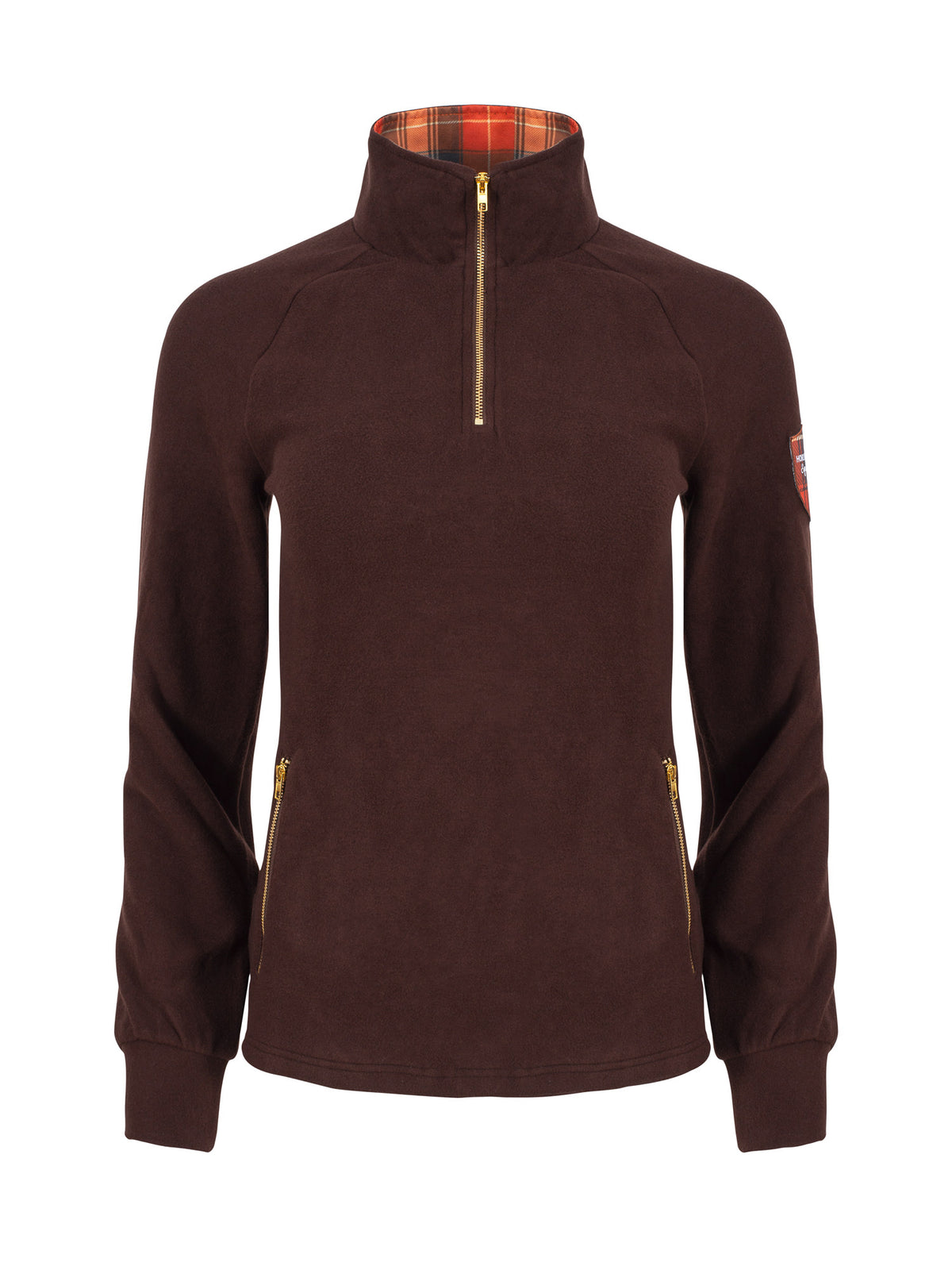 HORZEHOODS® Brown Tartan Aila 1/4 Zip Fleece Sweater - With Zip Pockets (PREORDER)
