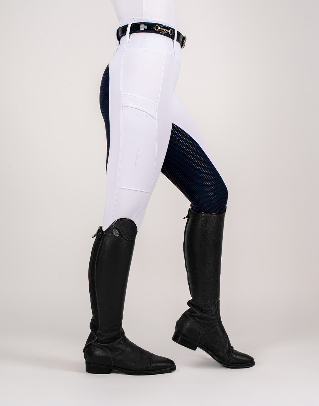 HORZEHOODS® White & Navy Competition Leggings | Riding Tights