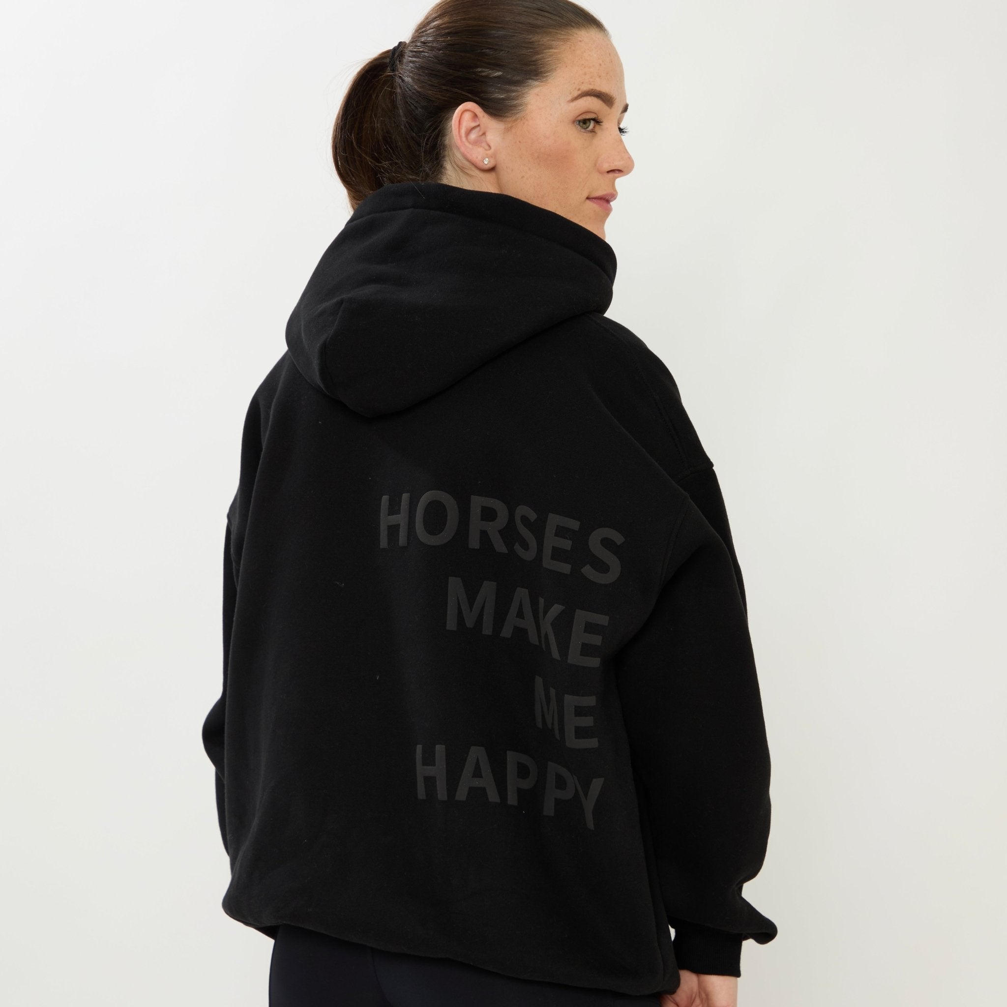 HORZEHOODS® Black Basicz Oversized 'Horses make me Happy' Hoodie - Horzehoods5056725021474
