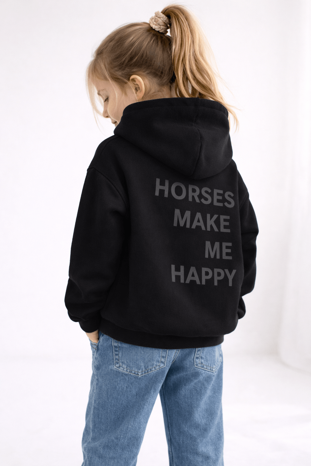 HORZEHOODS® Black Basicz Oversized 'Horses make me Happy' Junior Hoodie (restock soon) - Horzehoods5056725026899