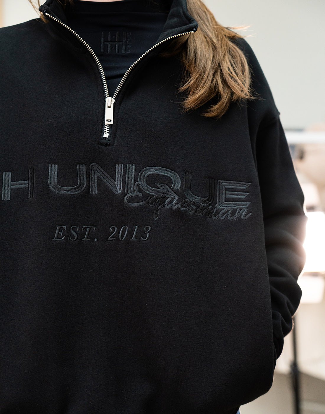 HORZEHOODS® Black Luxury Quarter Zip Jumper With Pockets (unisex) - Horzehoods5056725028312