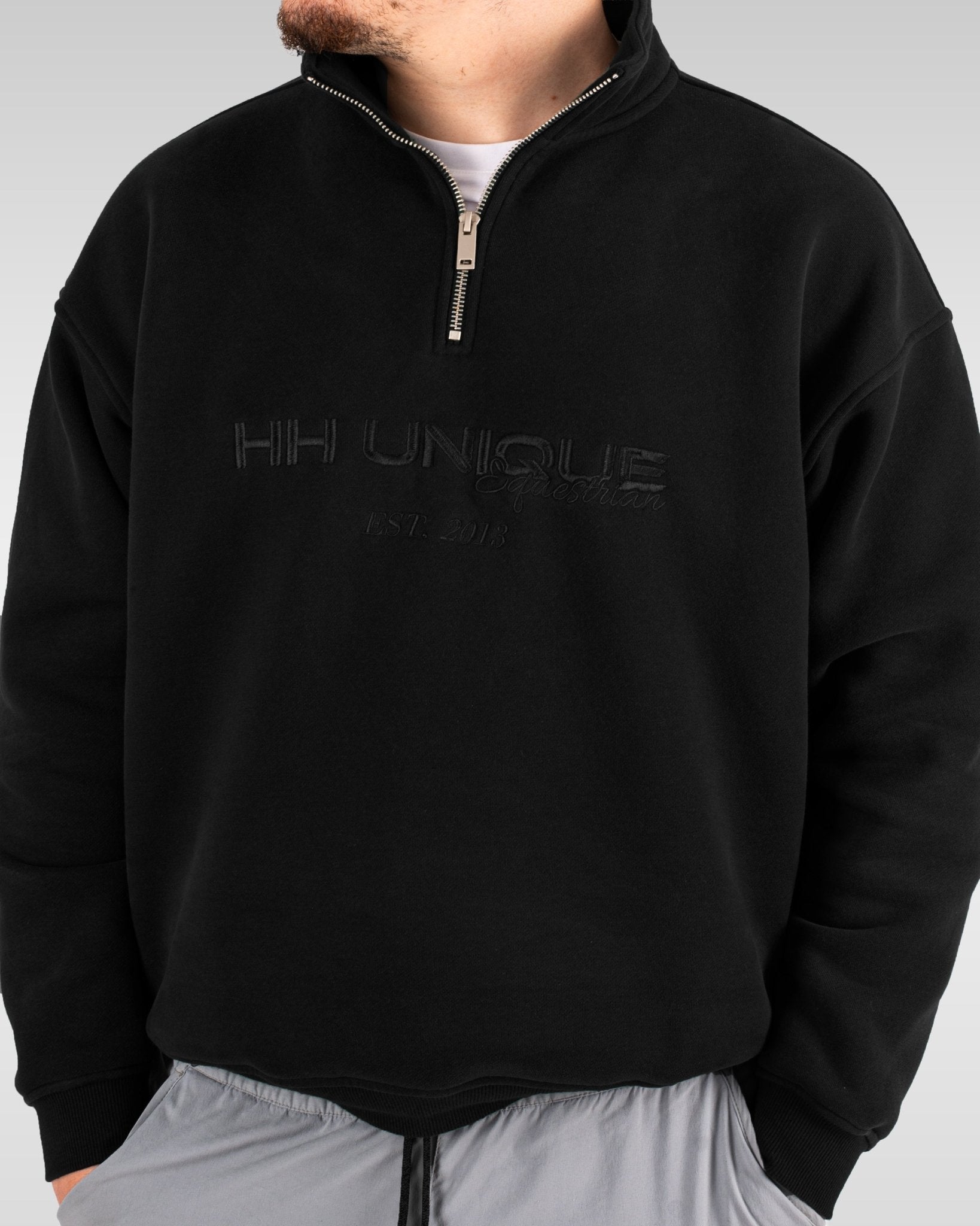 HORZEHOODS® Black Luxury Quarter Zip With Pockets - Horzehoods