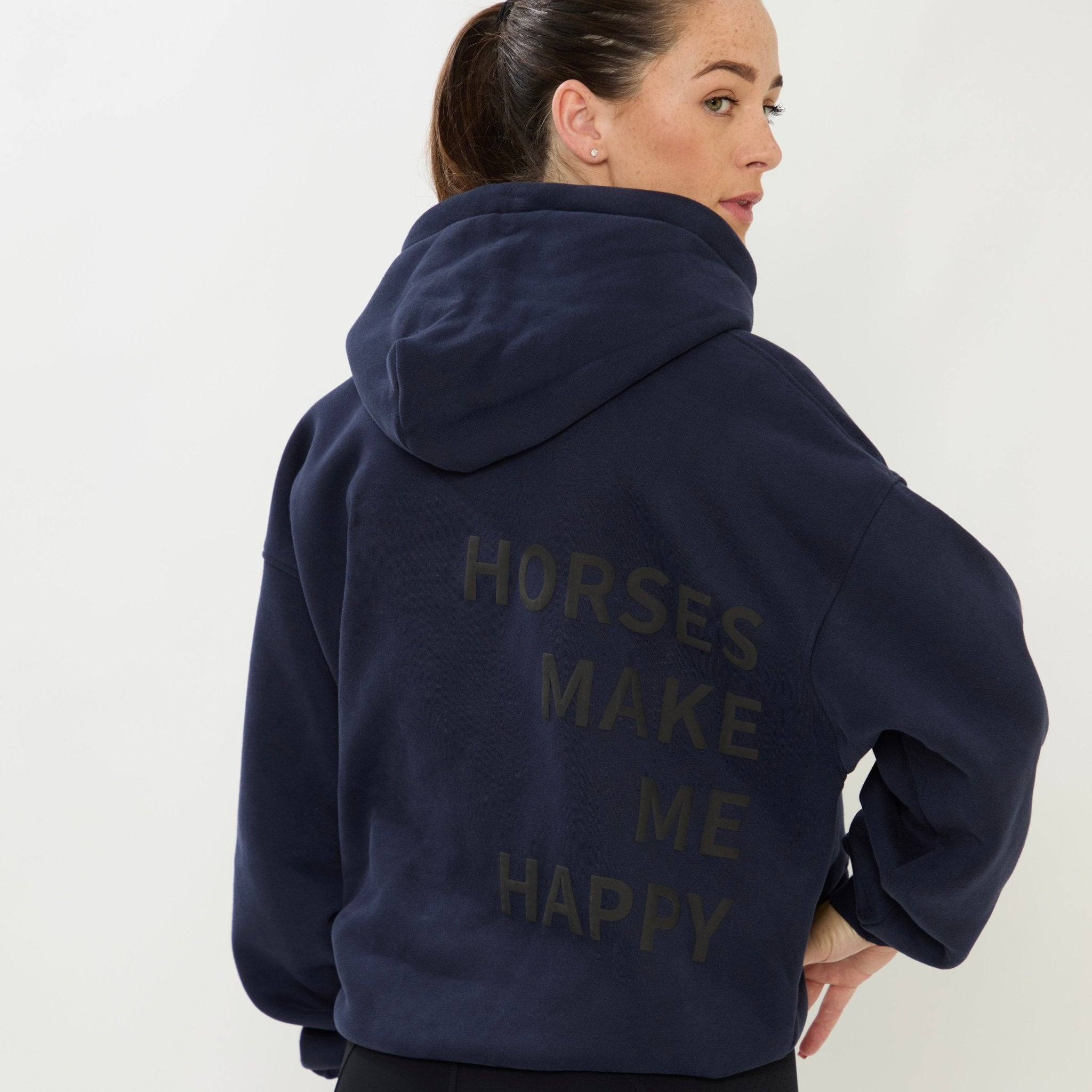HORZEHOODS® Blue Basicz Oversized 'Horses make me Happy' Hoodie - Horzehoods5056725021429