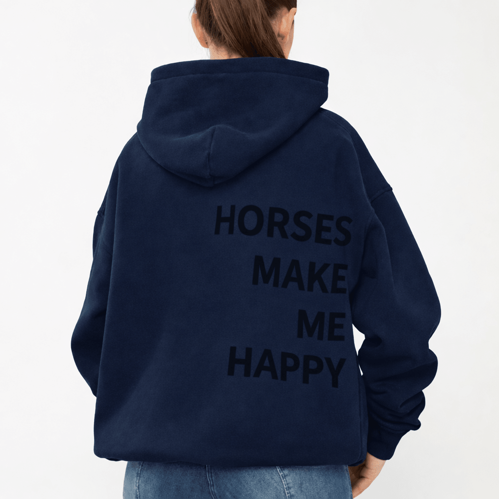 HORZEHOODS® Blue Basicz Oversized 'Horses make me Happy' Hoodie - Horzehoods5056725027049
