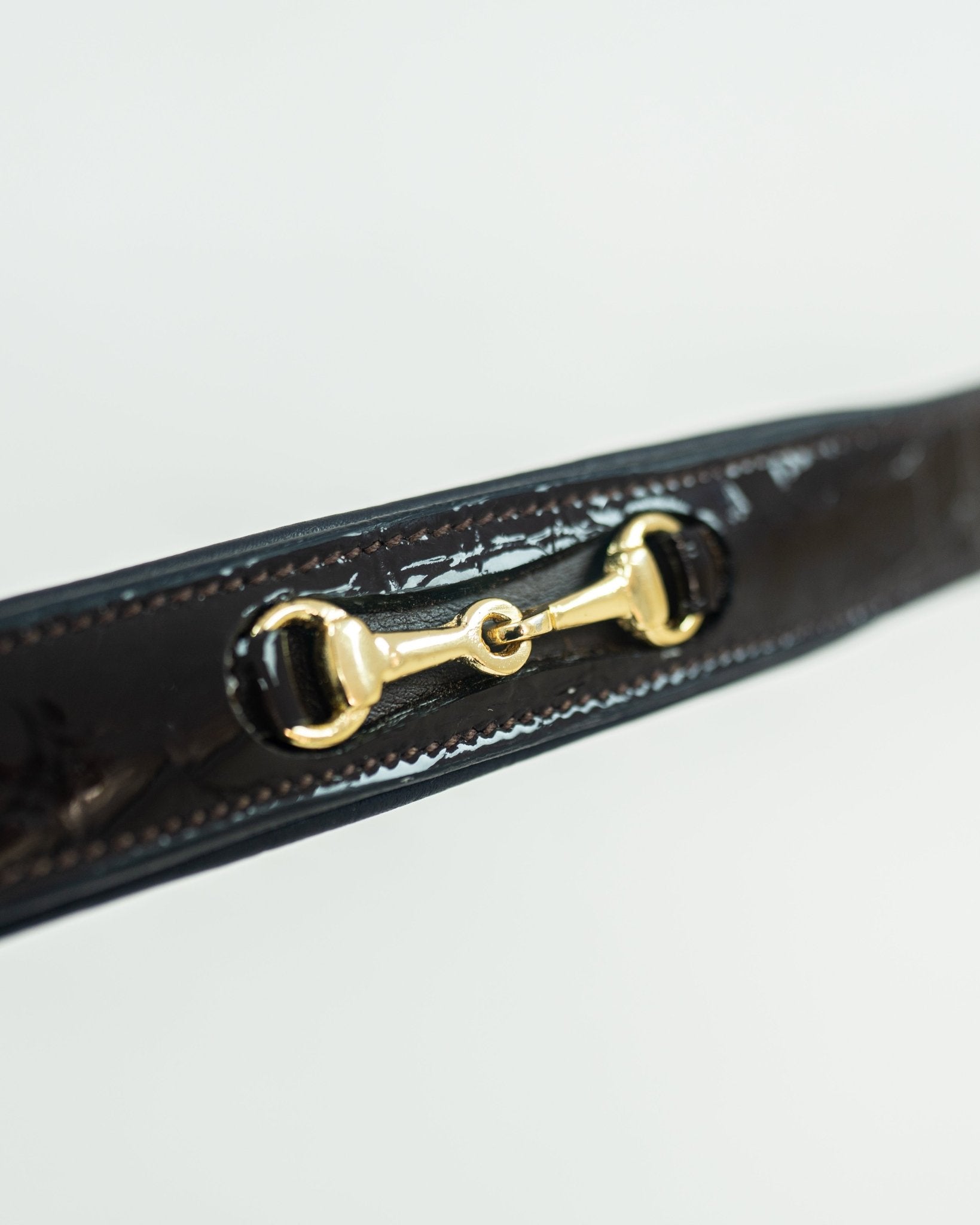 HORZEHOODS® Brown & Gold Patent Leather Luxury Snaffle Belt - Horzehoods