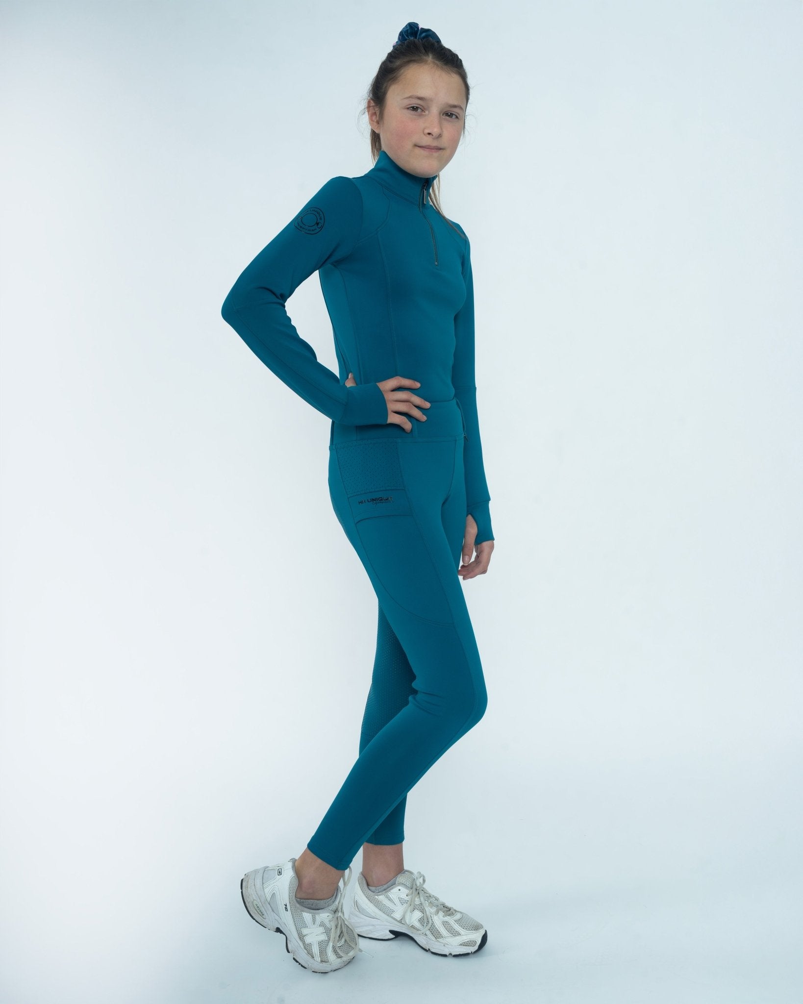 HORZEHOODS® JUNIOR Teal V - Seam Thermo Riding Leggings - Horzehoods5056725018962