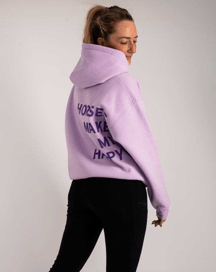 HORZEHOODS® Lilac Basicz Oversized 'Horses make me Happy' Hoodie - Horzehoods5056725025922