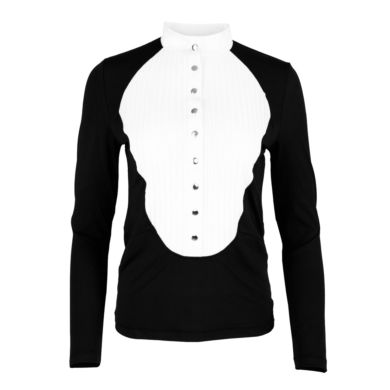 HORZEHOODS® Long Sleeve Classic Neck Tudor Competition Shirt – Black/White Contrast - Horzehoods