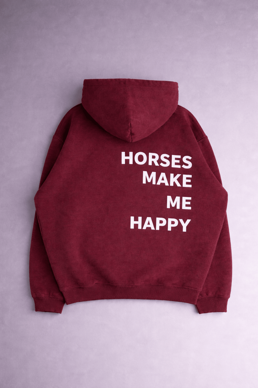 HORZEHOODS® Maroon Basicz Oversized 'Horses make me Happy' Hoodie - Horzehoods5056725026707