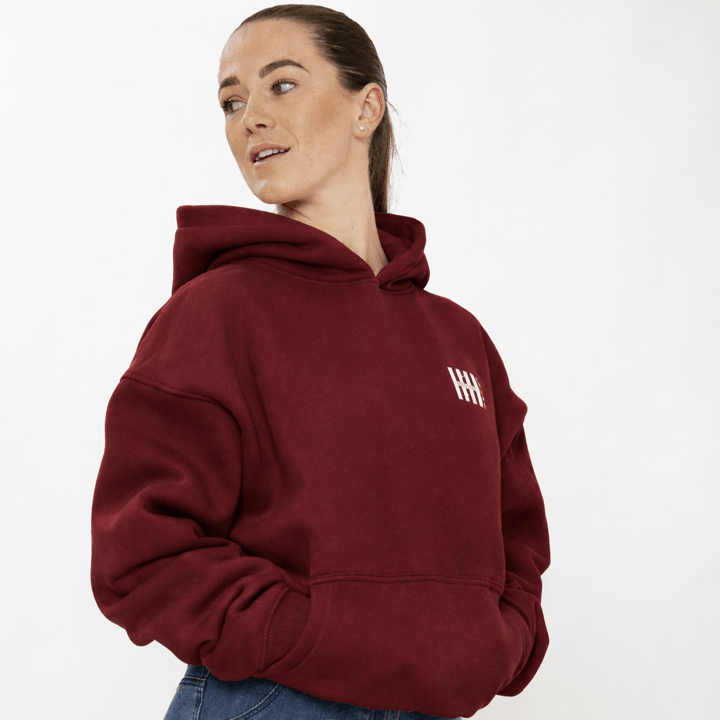 HORZEHOODS® Maroon Basicz Oversized 'Horses make me Happy' Hoodie - Horzehoods5056725026707