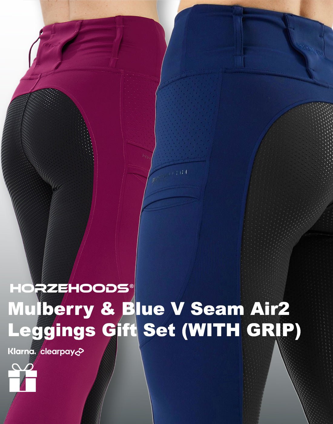HORZEHOODS® Mulberry and Blue V Seam Air2 Leggings (WITH GRIP) Gift Set (Bundle & Save) - Horzehoods