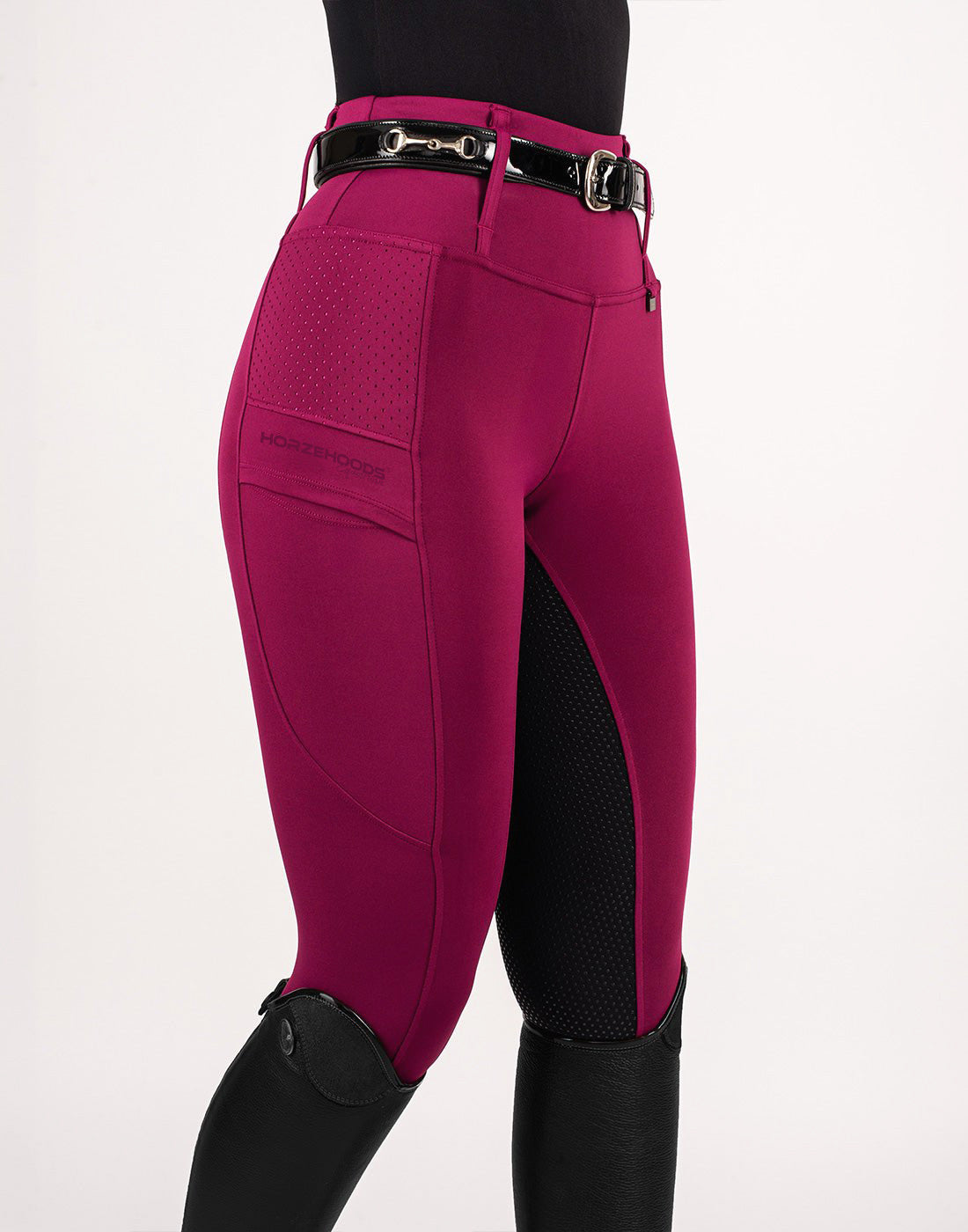HORZEHOODS® Mulberry & Black Seat V-Seam Air2 Riding Leggings - Breathable Equestrian Tights