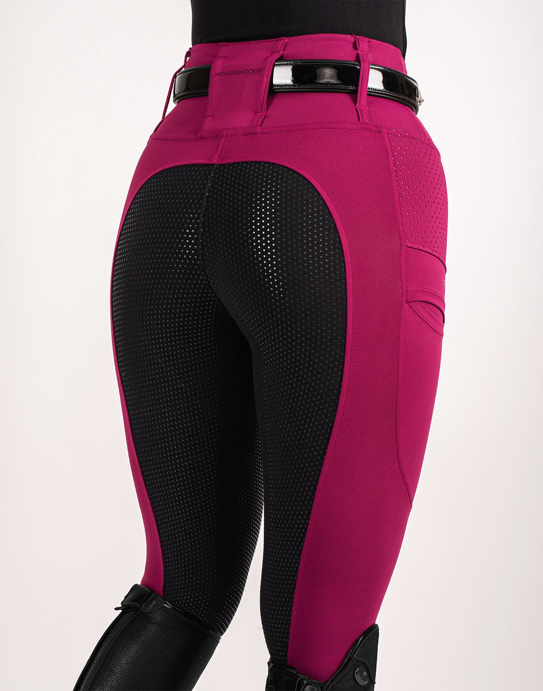 HORZEHOODS® Mulberry & Black Seat V-Seam Air2 Riding Leggings - Breathable Equestrian Tights