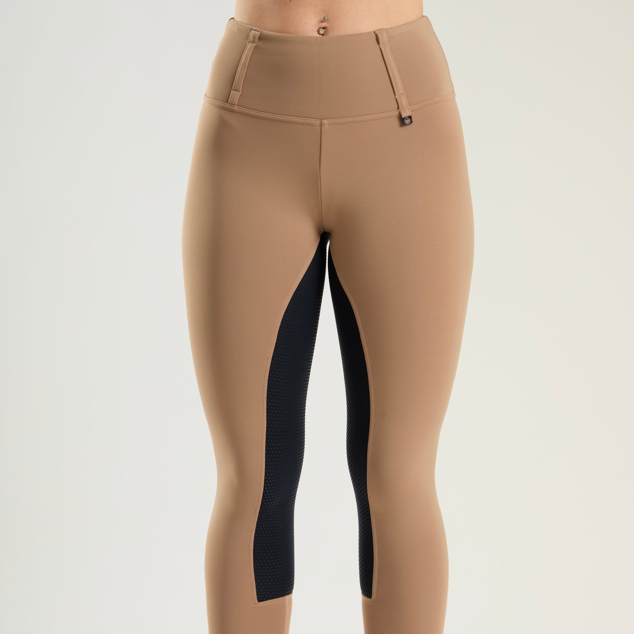 HORZEHOODS® Oatmeal Beige Navy Competition Leggings - Horzehoods5056725006280