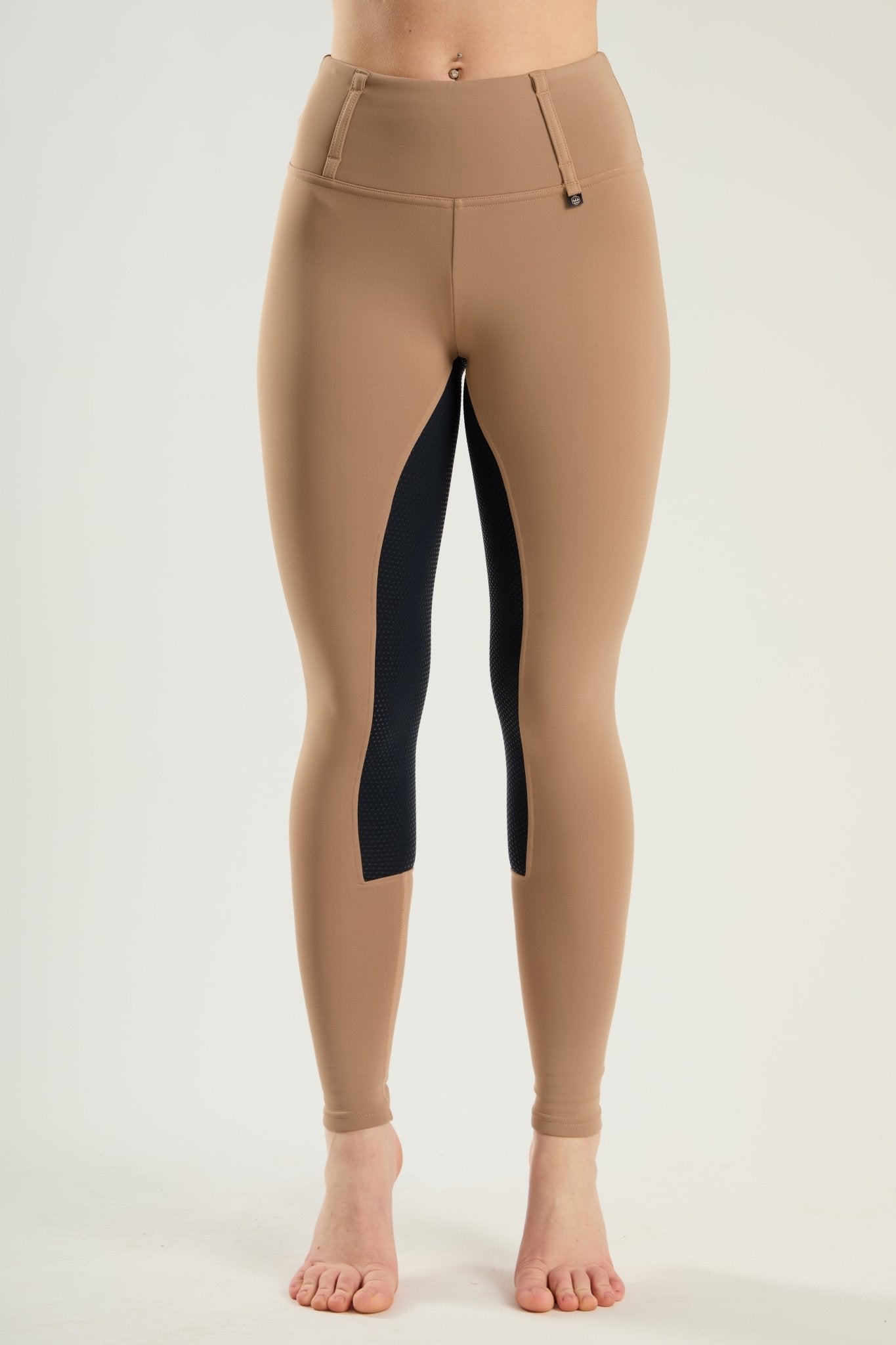 HORZEHOODS® Oatmeal Beige Navy Competition Leggings - Horzehoods5056725006280