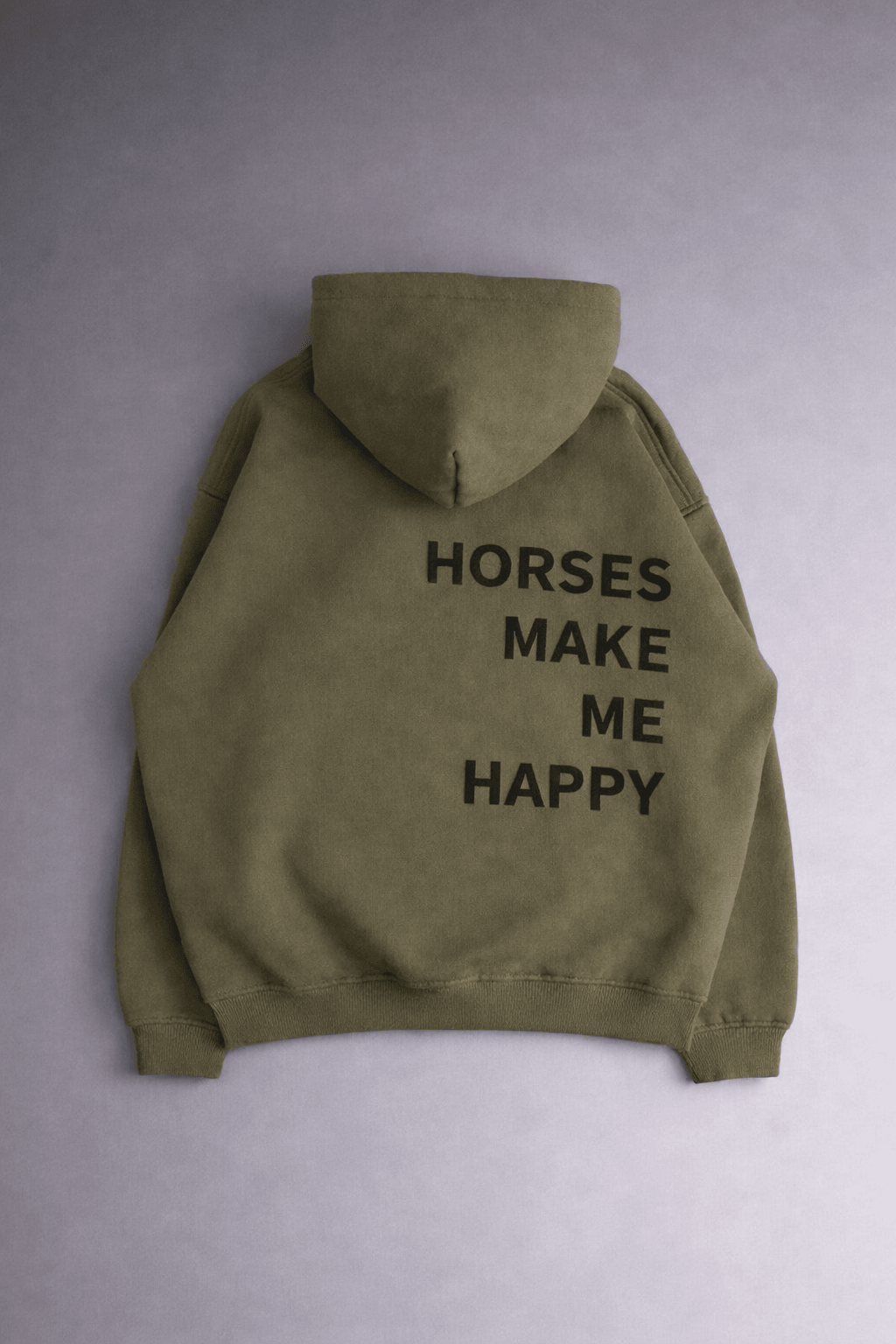 HORZEHOODS® Olive Basicz Oversized 'Horses make me Happy' Hoodie - Horzehoods5056725025915