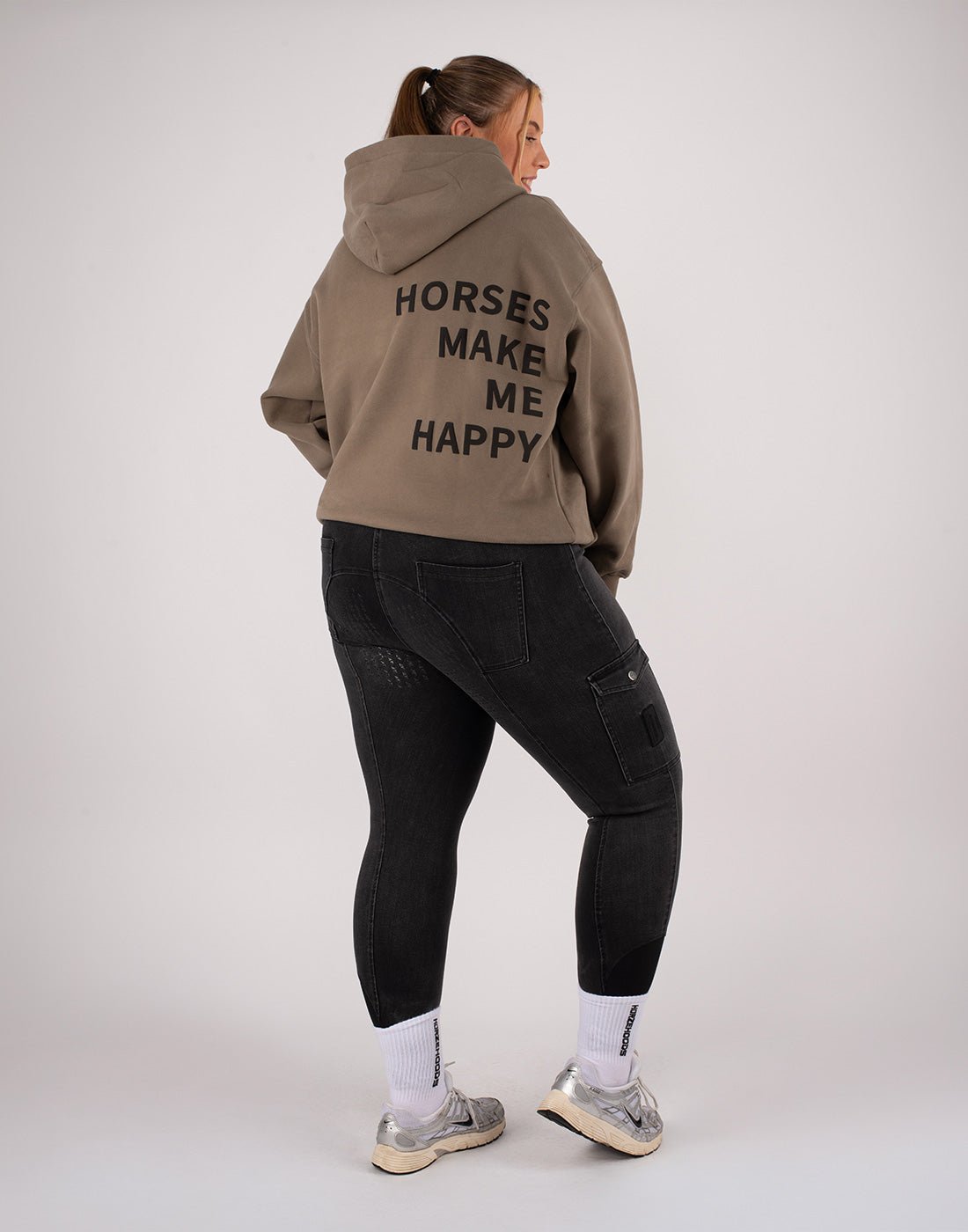 HORZEHOODS® Olive Basicz Oversized 'Horses make me Happy' Hoodie - Horzehoods5056725025915