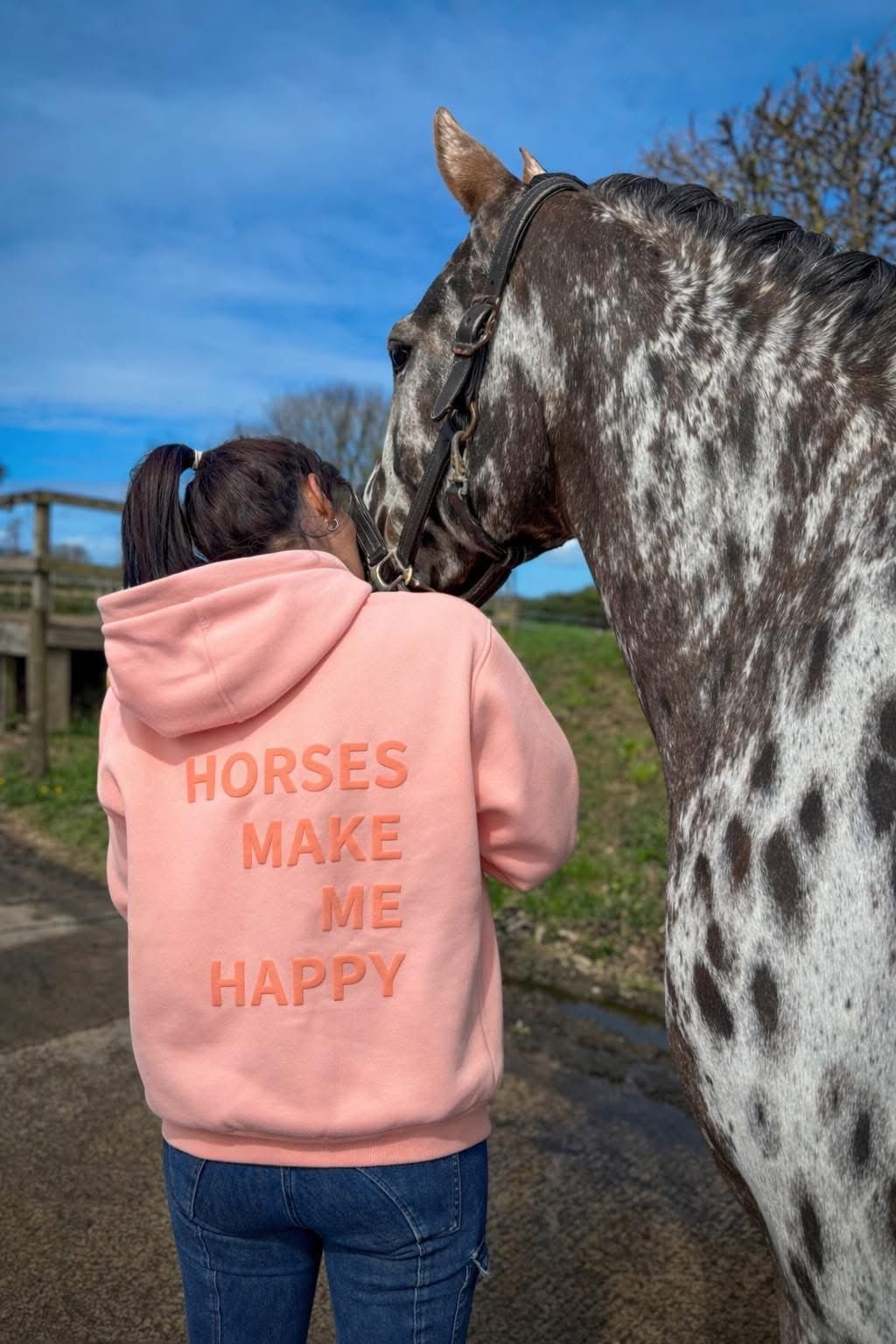 HORZEHOODS® Pink Basicz Oversized 'Horses make me Happy' Hoodie - Horzehoods5056725026554
