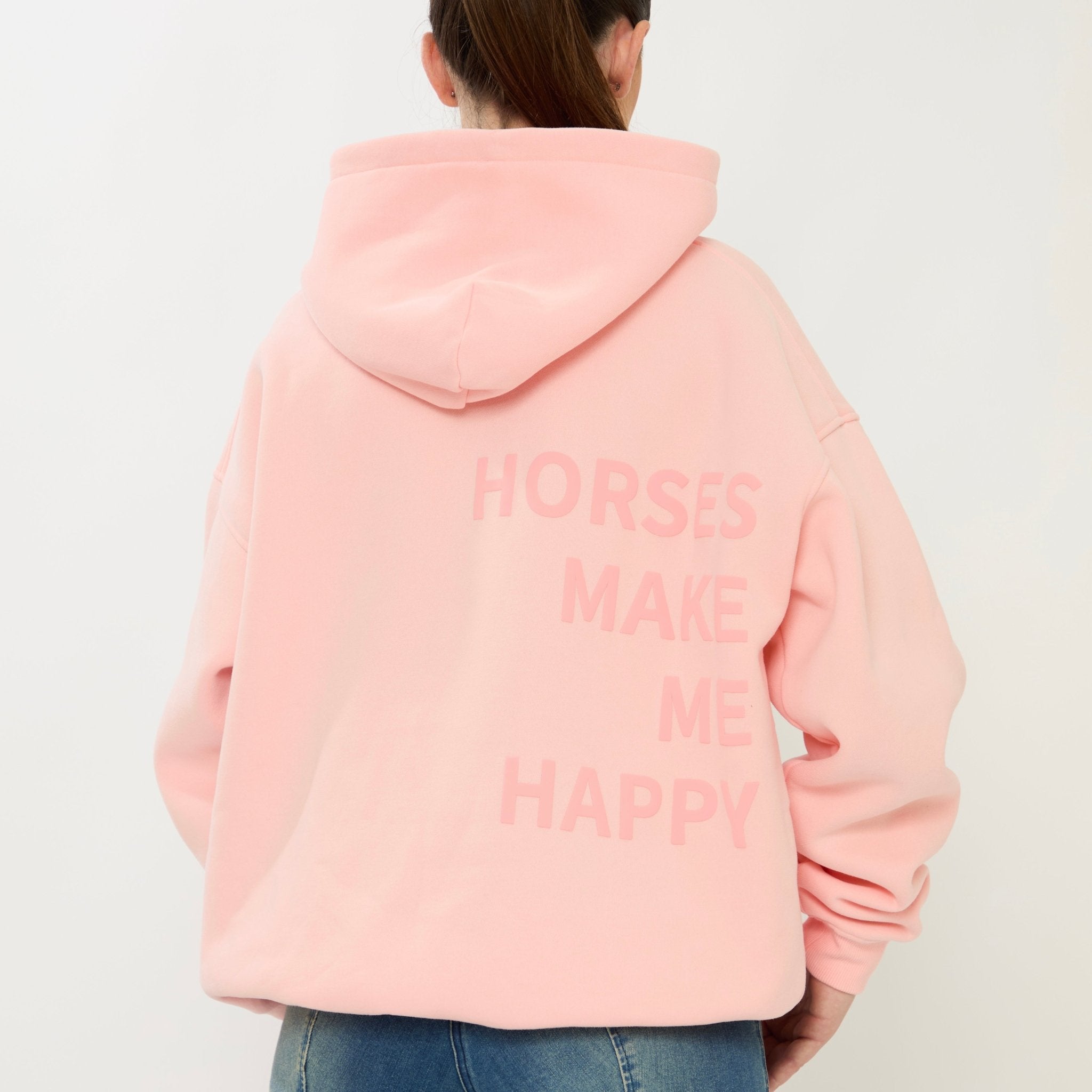 HORZEHOODS® Pink Basicz Oversized 'Horses make me Happy' Hoodie - Horzehoods5056725021573