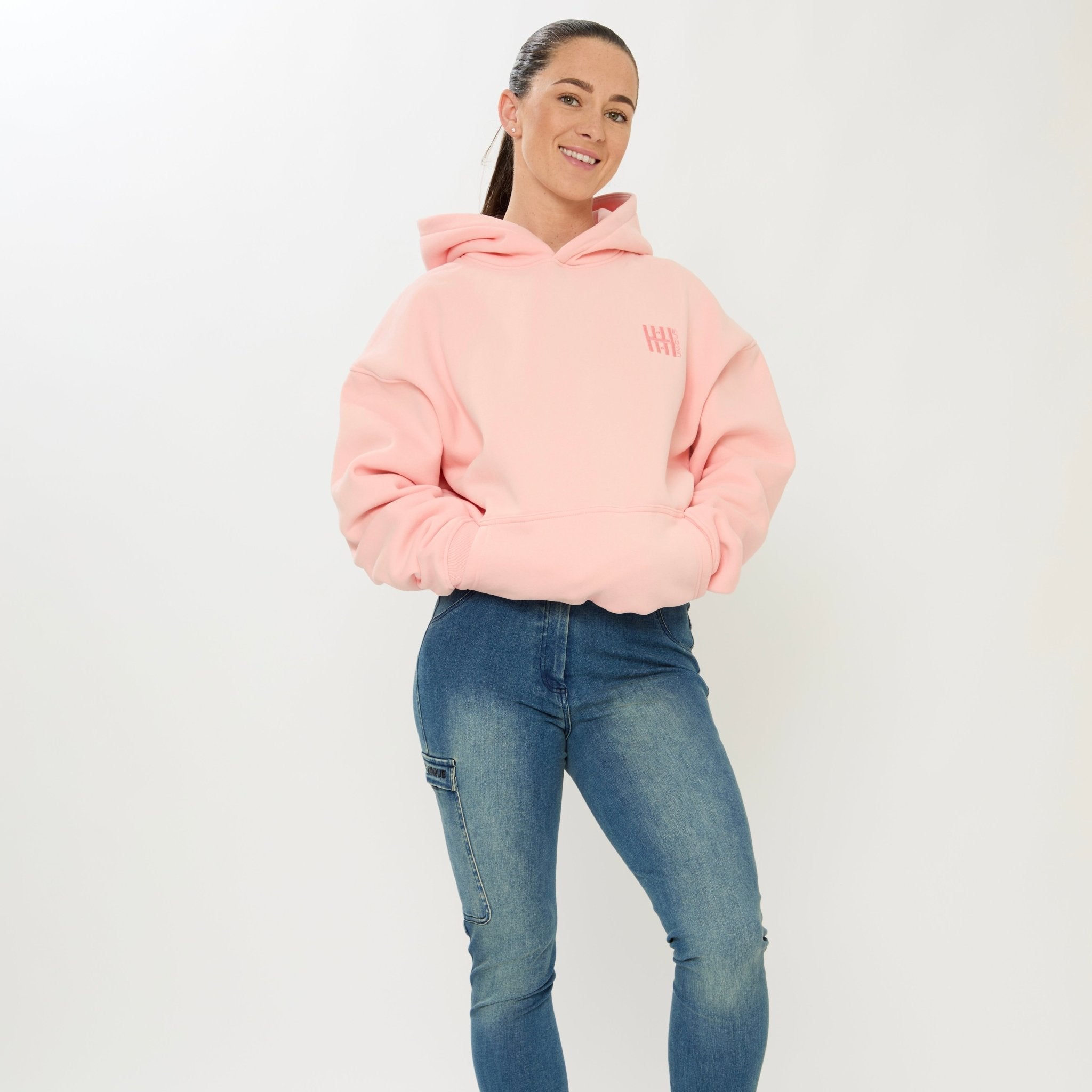 HORZEHOODS® Pink Basicz Oversized 'Horses make me Happy' Hoodie - Horzehoods5056725021573