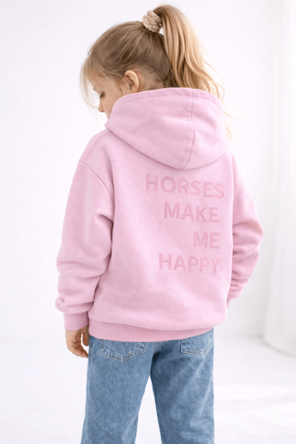 HORZEHOODS® Pink Basicz Oversized 'Horses make me Happy' Junior Hoodie (restock soon) - Horzehoods5056725026943
