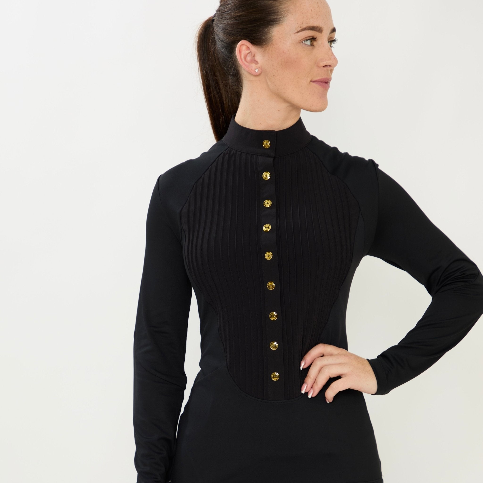 HORZEHOODS® Tabatha Black & Gold Long Sleeve Training Shirt (Pre - Order 25/10) - Horzehoods5056725020330