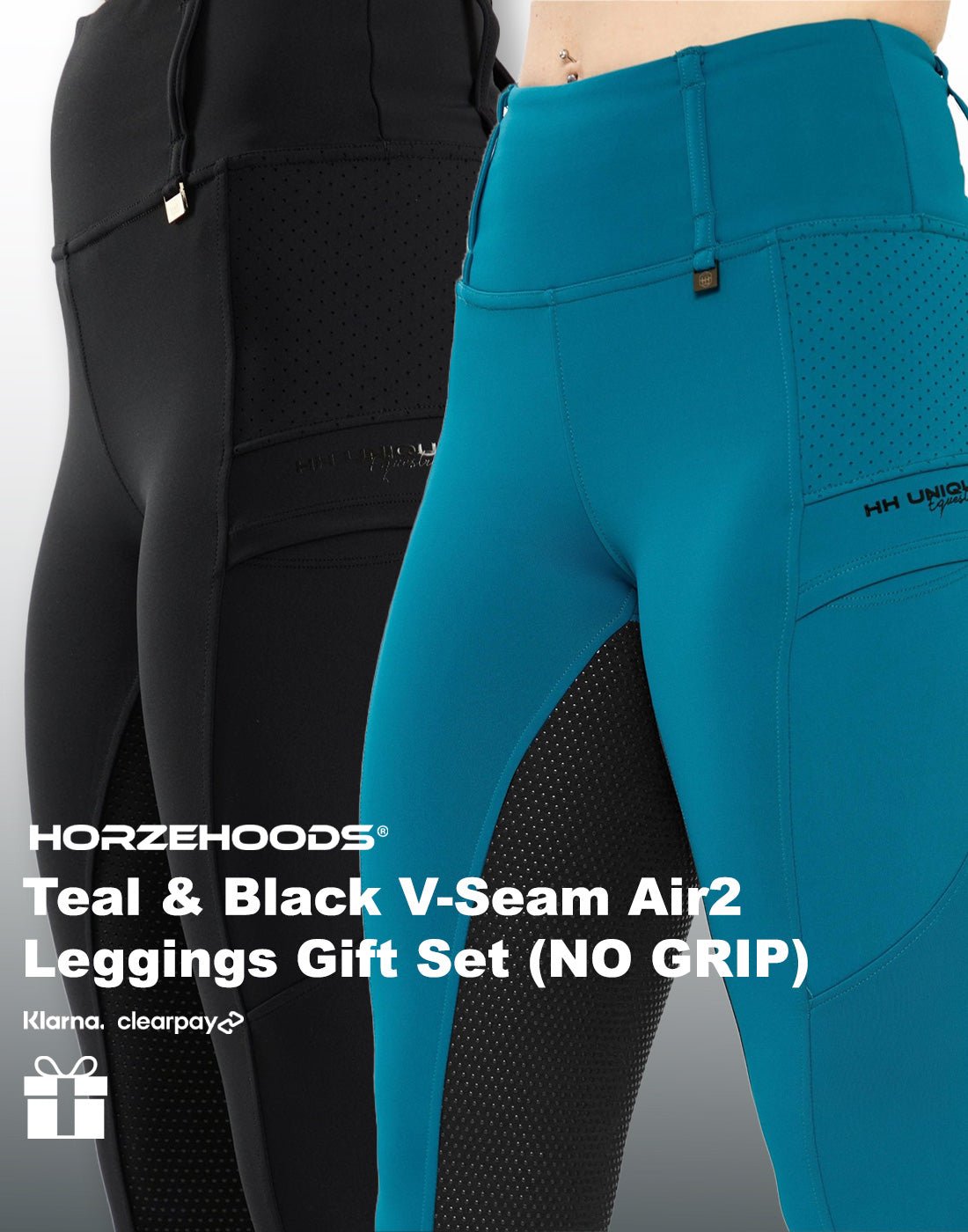HORZEHOODS® Teal and Black V - Seam Air2 Leggings Gift Set (NO GRIP)(Bundle & Save) - Horzehoods