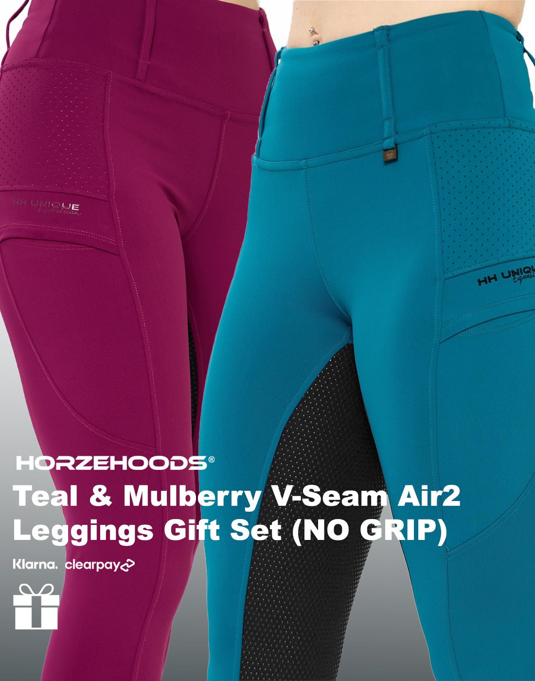 HORZEHOODS® Teal and Mulberry V - Seam Air2 Leggings Gift Set (NO GRIP)(Bundle & Save) - Horzehoods