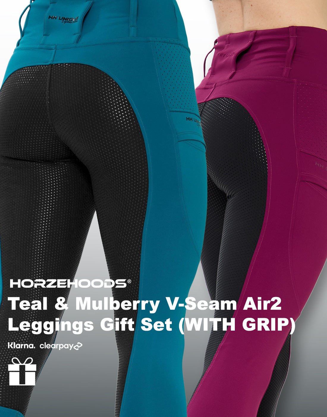 HORZEHOODS® Teal and Mulberry V - Seam Air2 Leggings Gift Set (WITH GRIP)(Bundle & Save) - Horzehoods