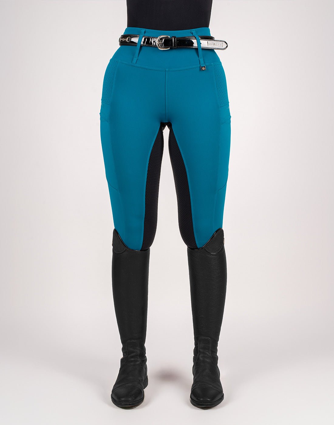 HORZEHOODS® Teal & Black Seat V - Seam Air2 Riding Leggings - Breathable Equestrian Tights - Horzehoods5056725018689