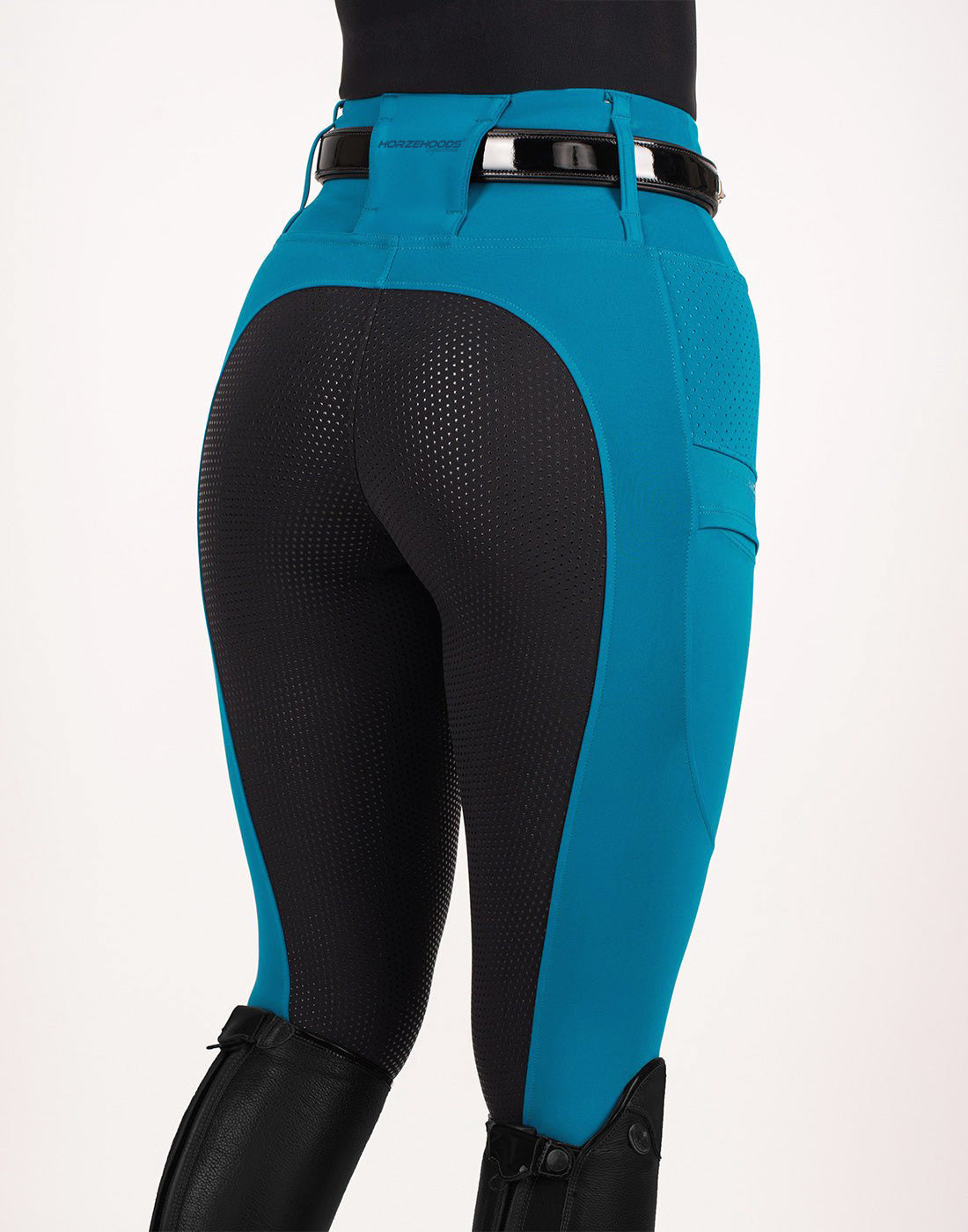 HORZEHOODS® Teal & Black Seat V-Seam Air2 Riding Leggings - Breathable Equestrian Tights