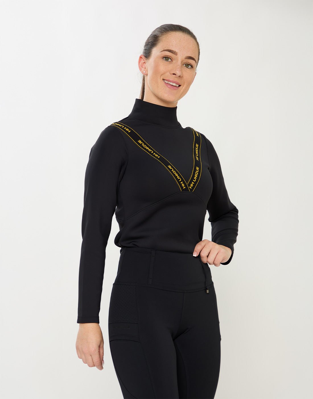 HORZEHOODS® VeeTee Black & Gold Long Sleeve Comfort Stretch Top - Horzehoods5056725024741