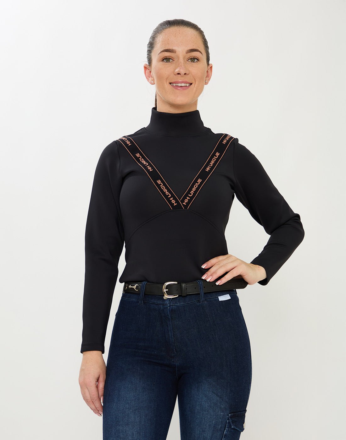 HORZEHOODS® VeeTee Black & Rose Long Sleeve Comfort Stretch Top - Horzehoods5056725024505