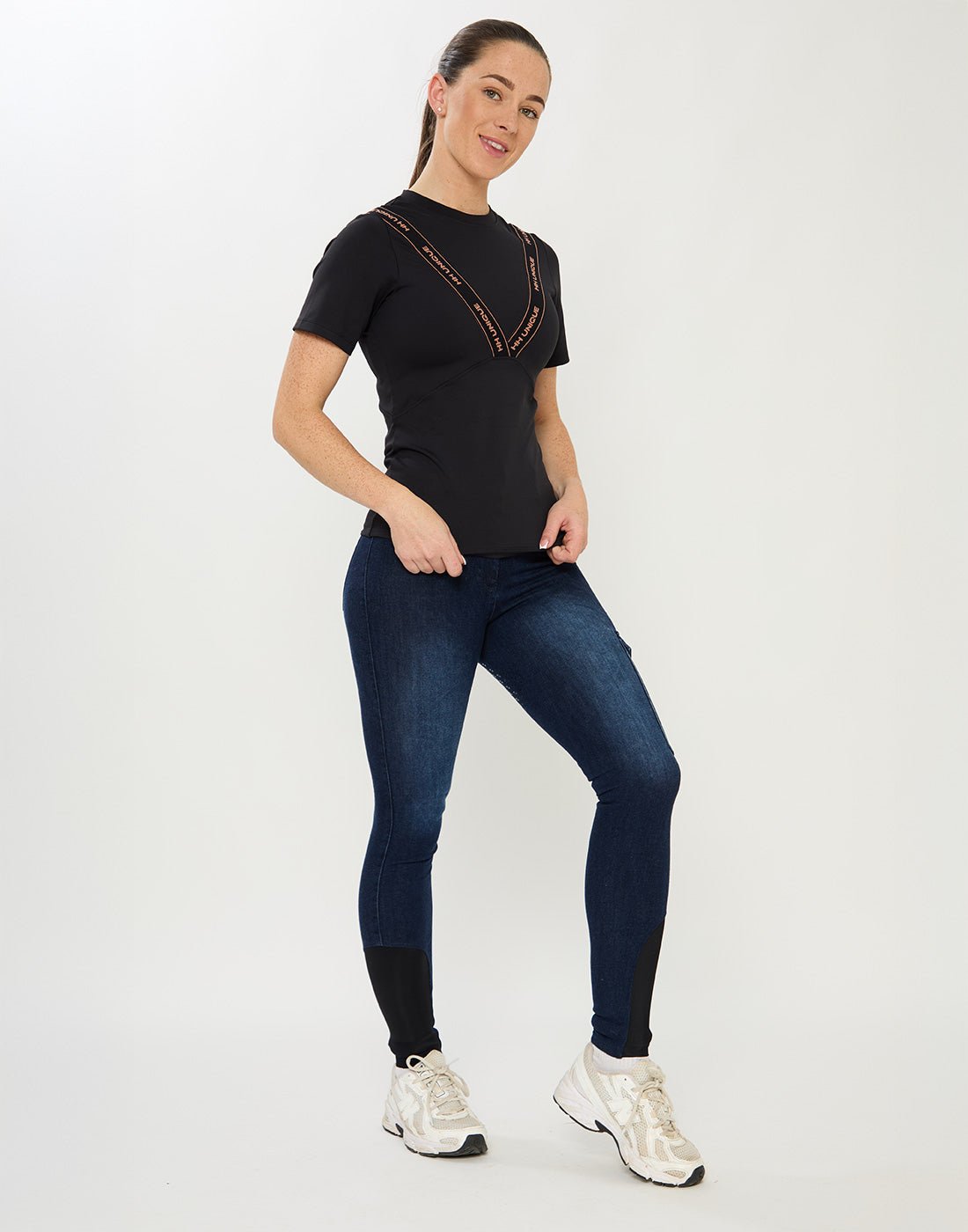 HORZEHOODS® VeeTee Black & Rose Short Sleeve Comfort Stretch Top - Horzehoods5056725024581