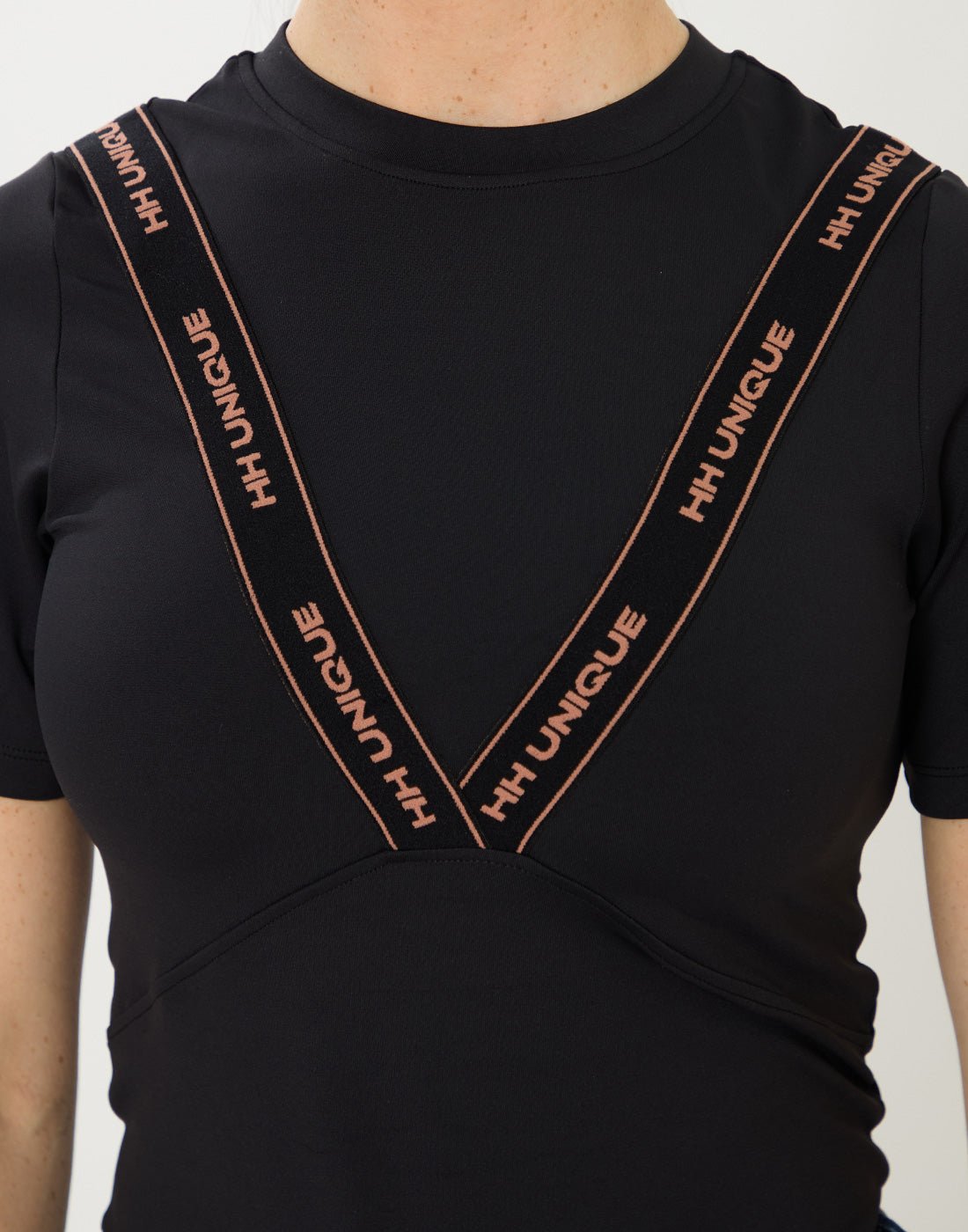 HORZEHOODS® VeeTee Black & Rose Short Sleeve Comfort Stretch Top - Horzehoods5056725024581