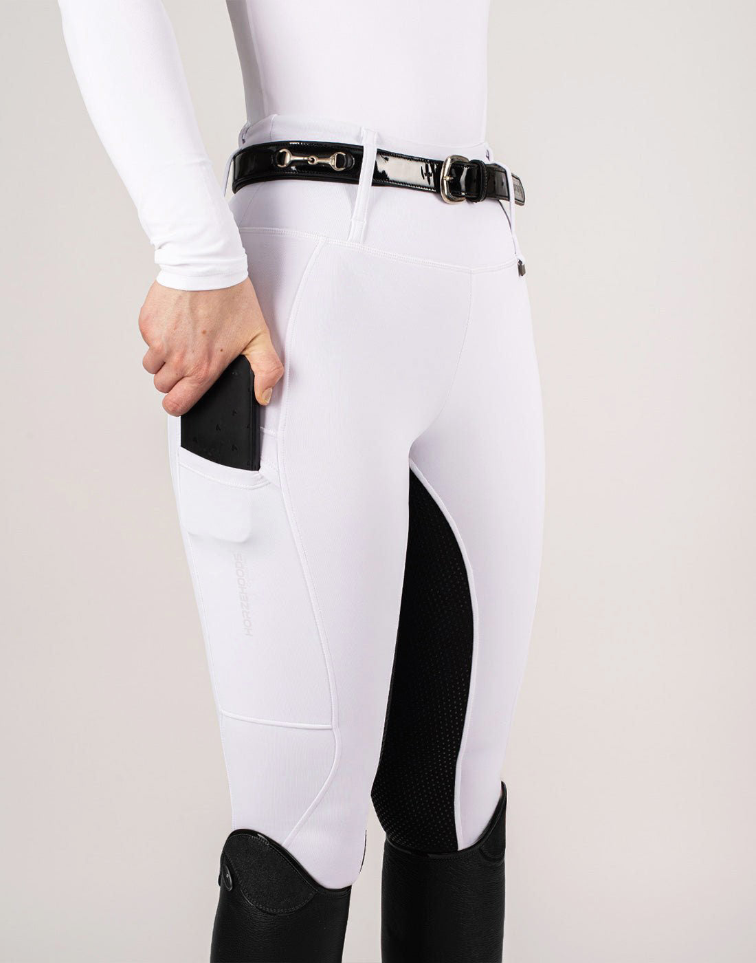 HORZEHOODS® White & Black Seat Competition Leggings | Riding Tights