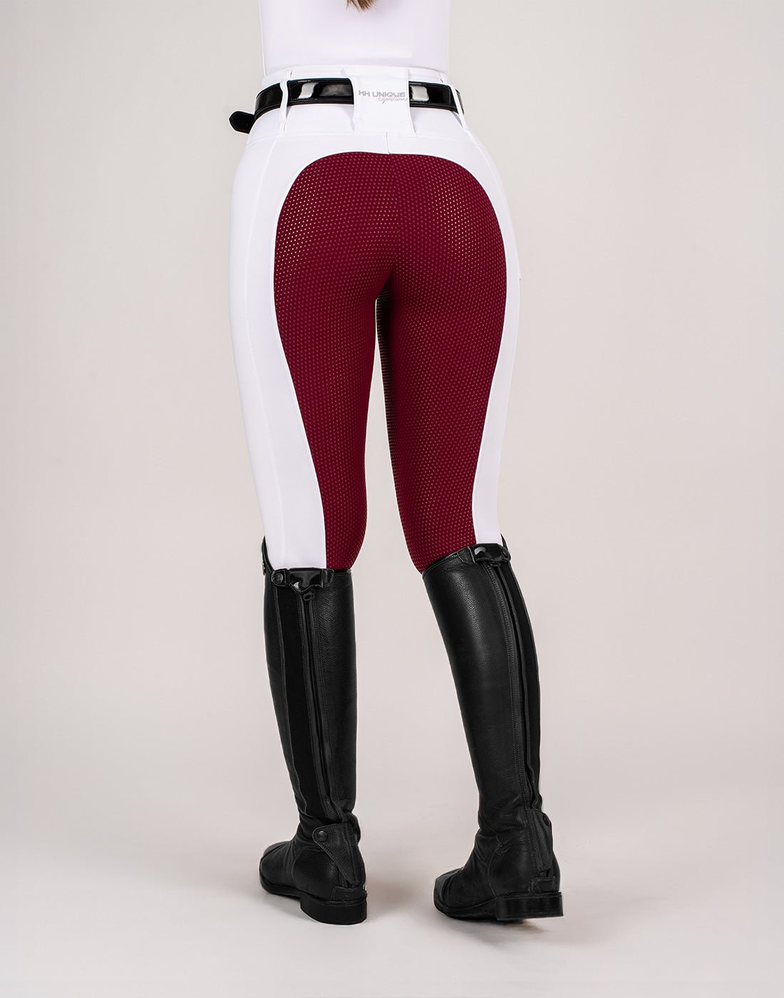 HORZEHOODS® White & Burgundy Competition Leggings | Riding Tights - Horzehoods5056725026165