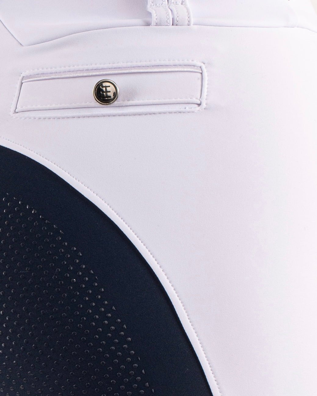 HORZEHOODS® White & Navy Competition Tabatha Tech Breggings - Horzehoods