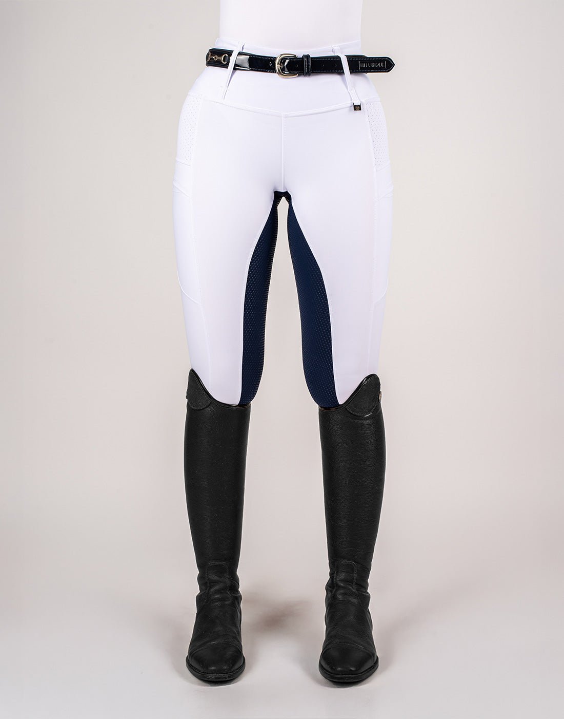 HORZEHOODS® White Navy Seat V - Seam Air2 Competition Leggings - Horzehoods5056725017897
