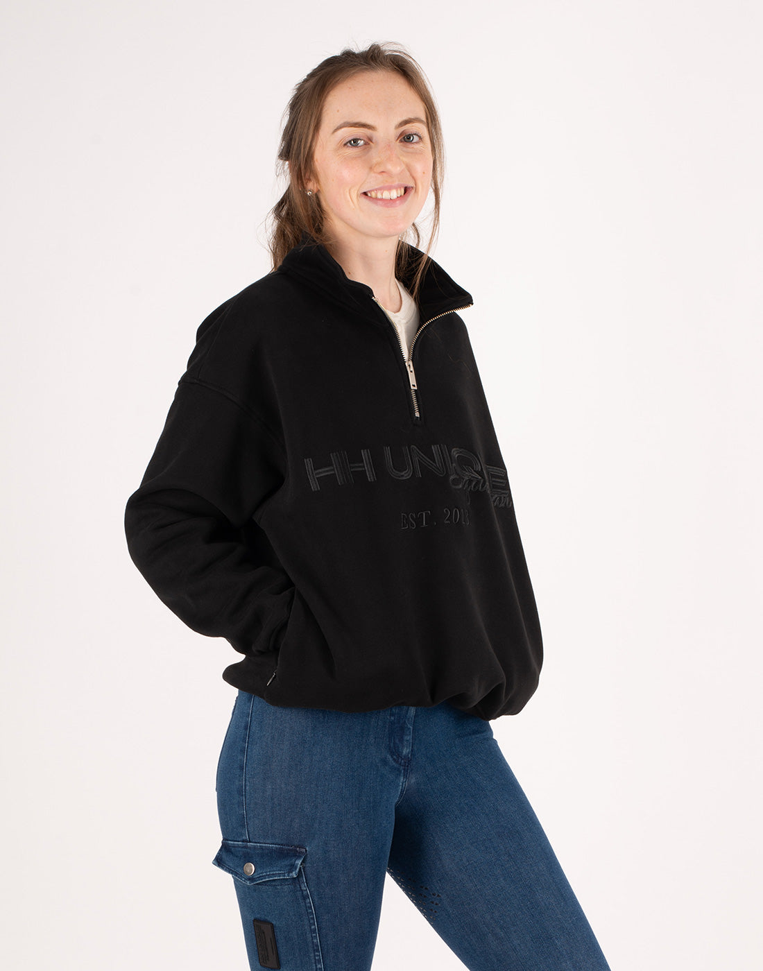 HORZEHOODS® Black Luxury Quarter Zip Jumper With Pockets (Unisex)