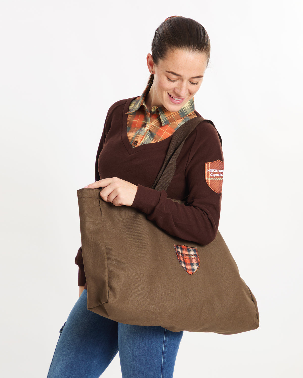HORZEHOODS® Brown Orange Tartan Bits & Boots Bag (PO: despatch 18/10)