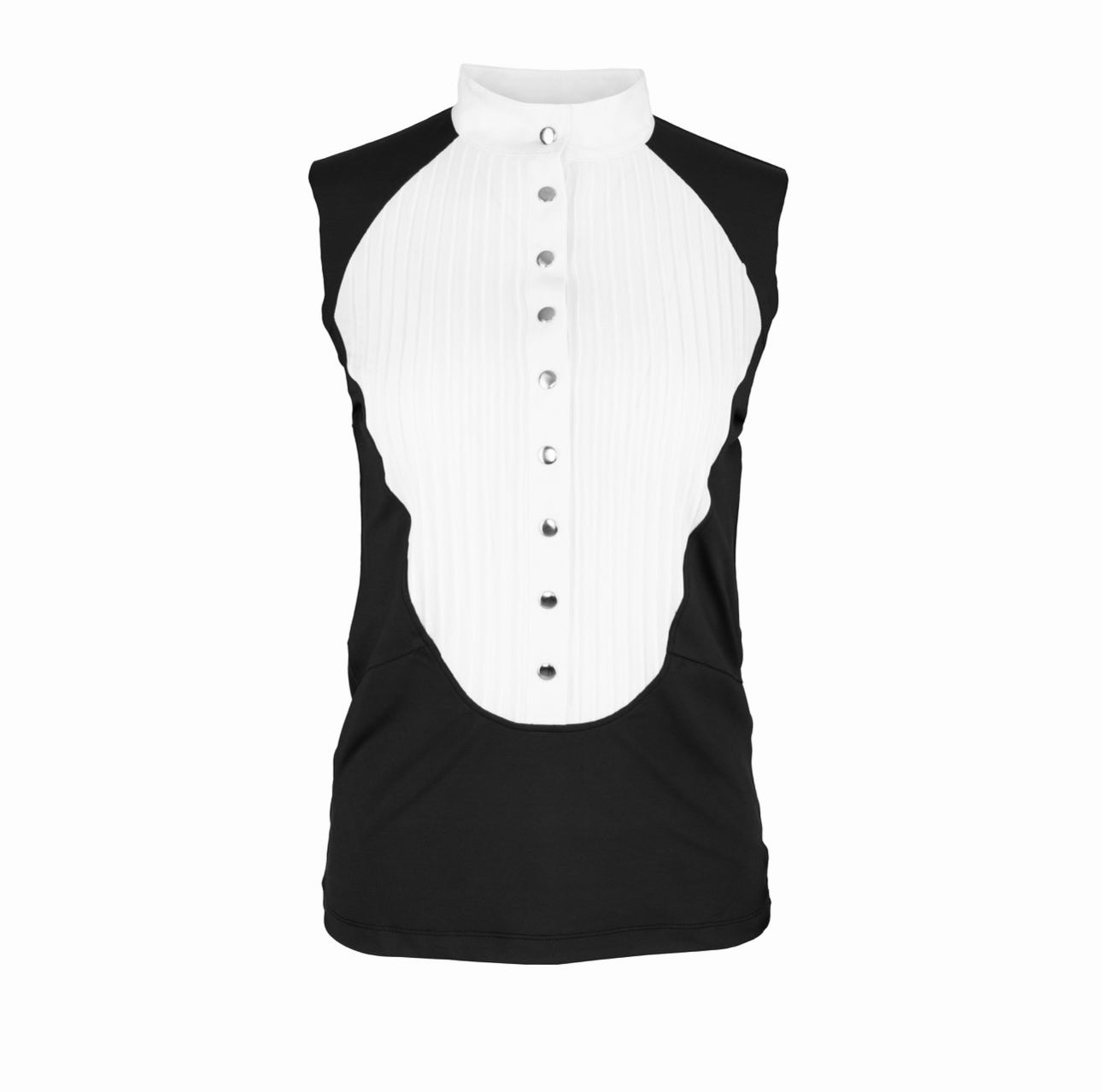 HORZEHOODS®  Sleeveless Classic Neck Tudor Competition Shirt – Black/White Contrast