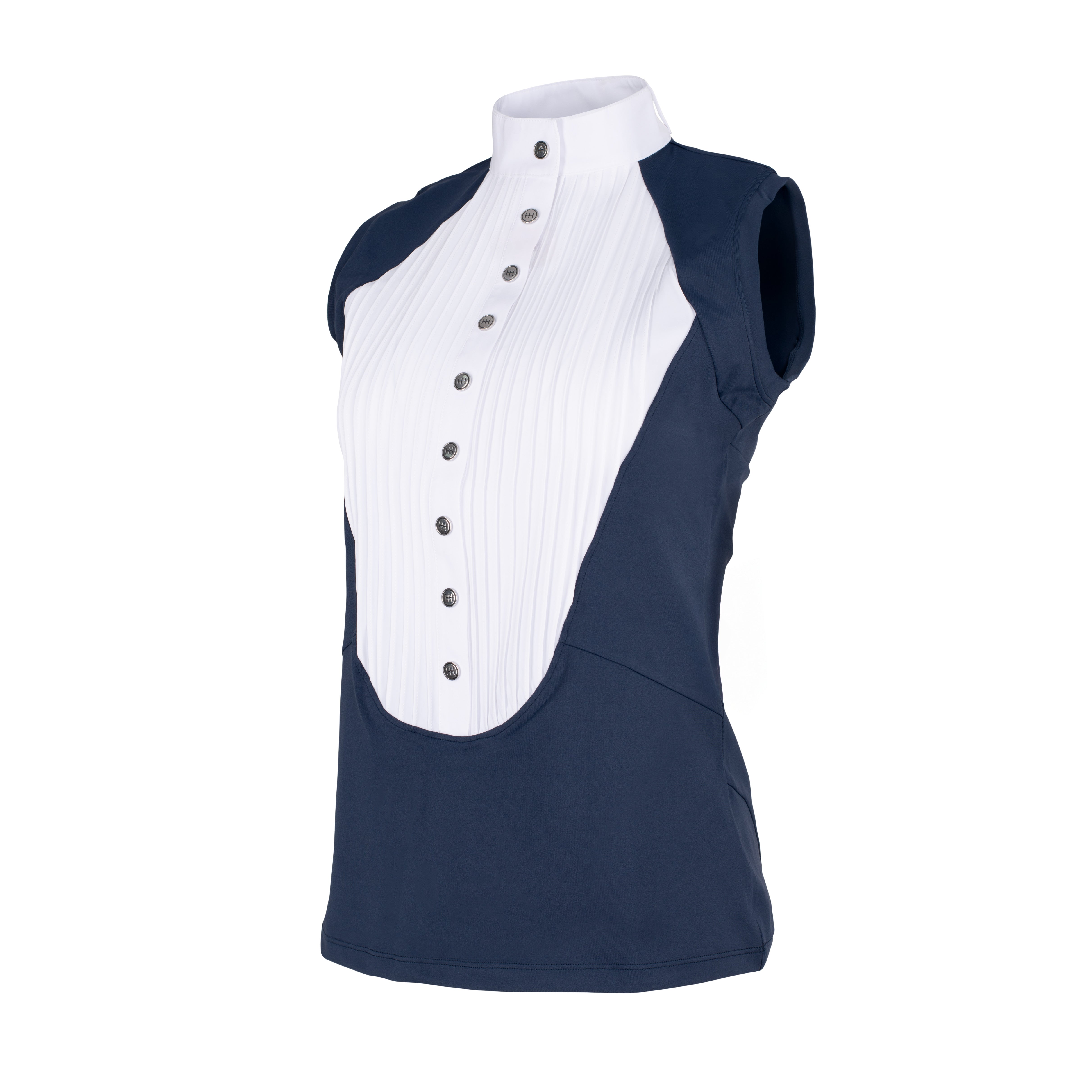 HORZEHOODS®  Sleeveless Classic Neck Tudor Competition Shirt – Navy/White Contrast